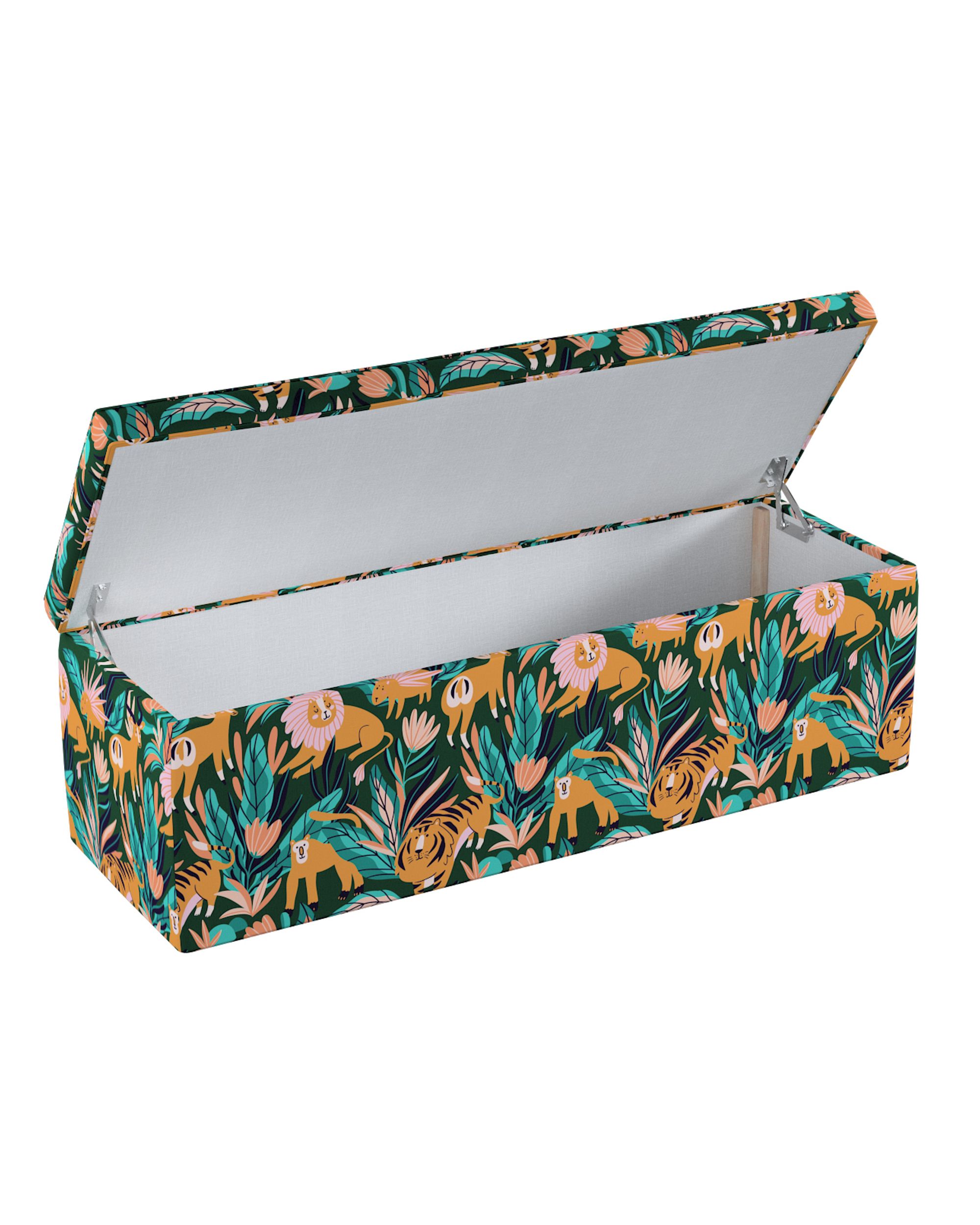 Coffre rembourré couleur orange tissu à motifs