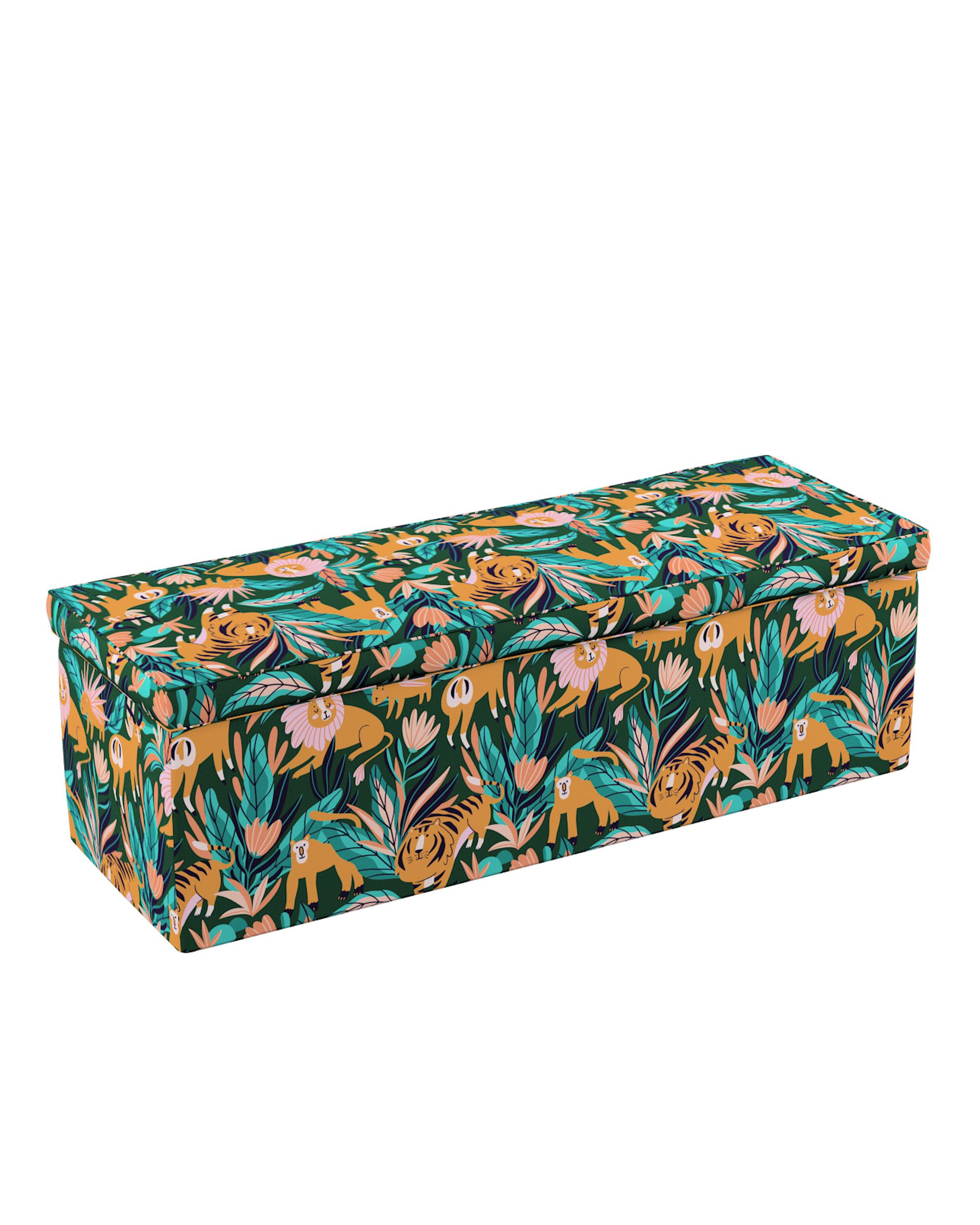 Coffre rembourré couleur orange tissu à motifs (hover)