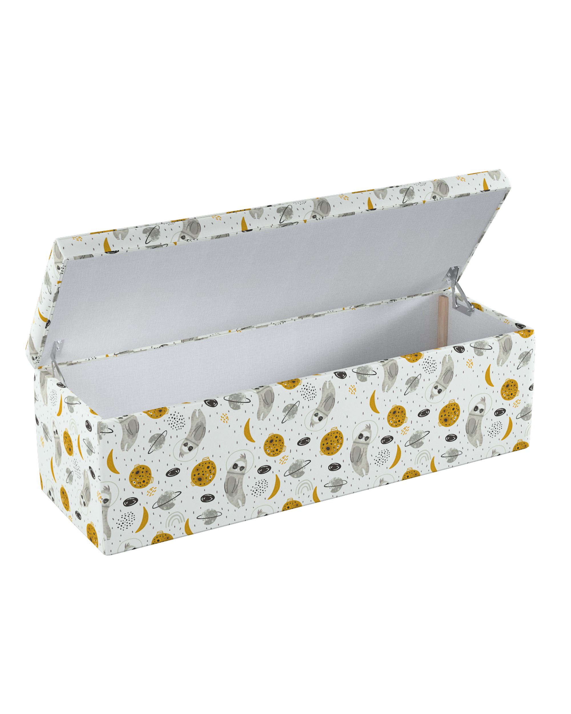 Coffre rembourré couleur blanc tissu à motifs