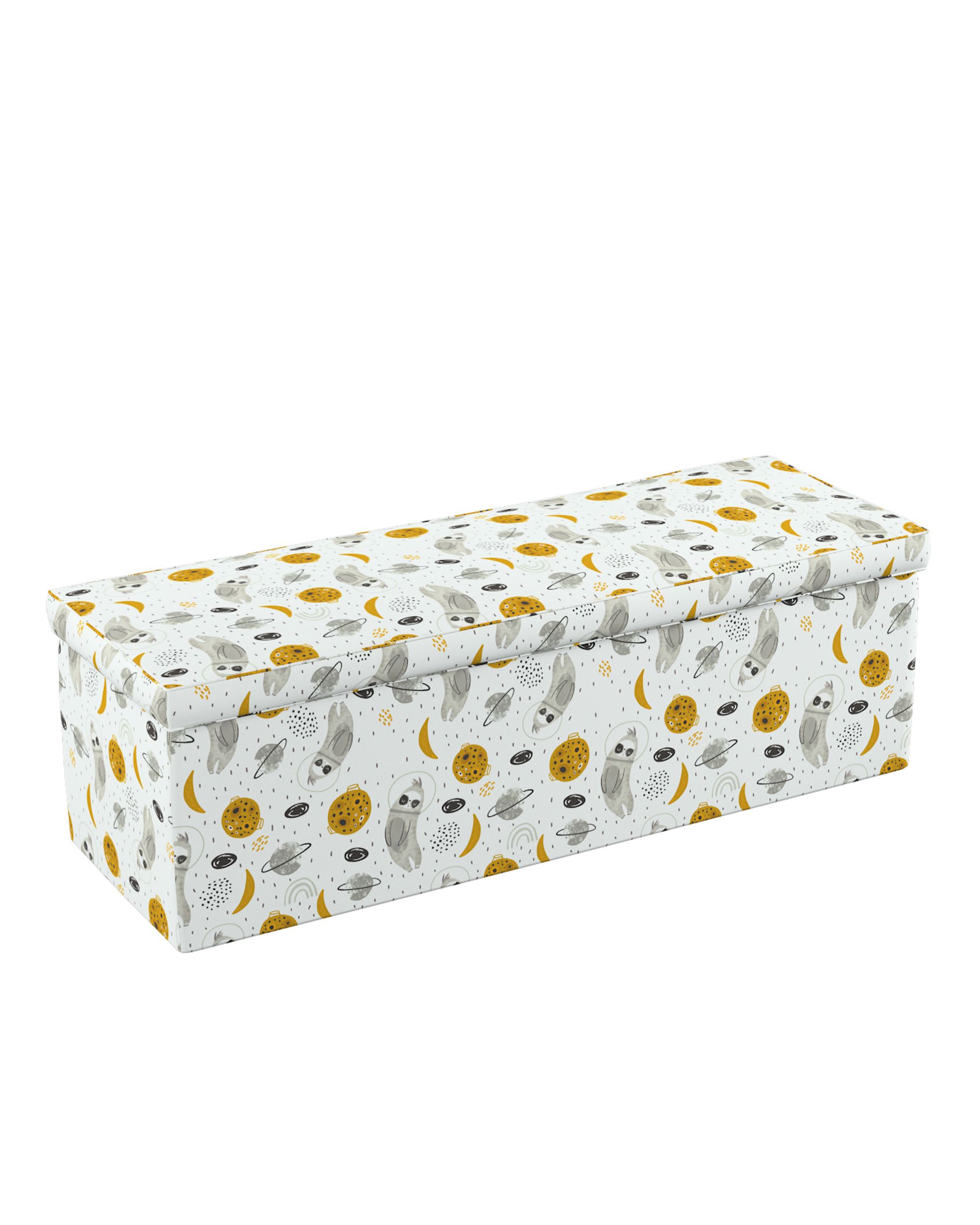 Coffre rembourré couleur blanc tissu à motifs (hover)