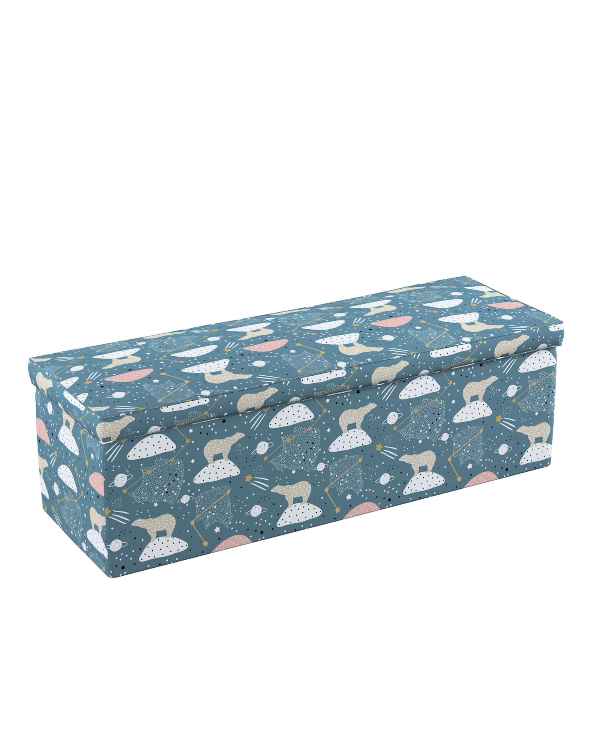 Coffre rembourré couleur bleu tissu à motifs (hover)