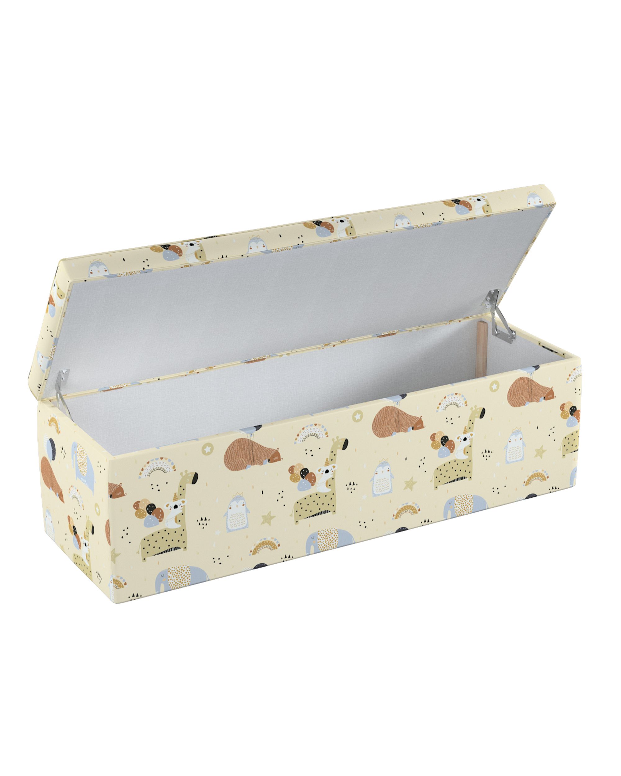 Coffre rembourré couleur beige tissu à motifs