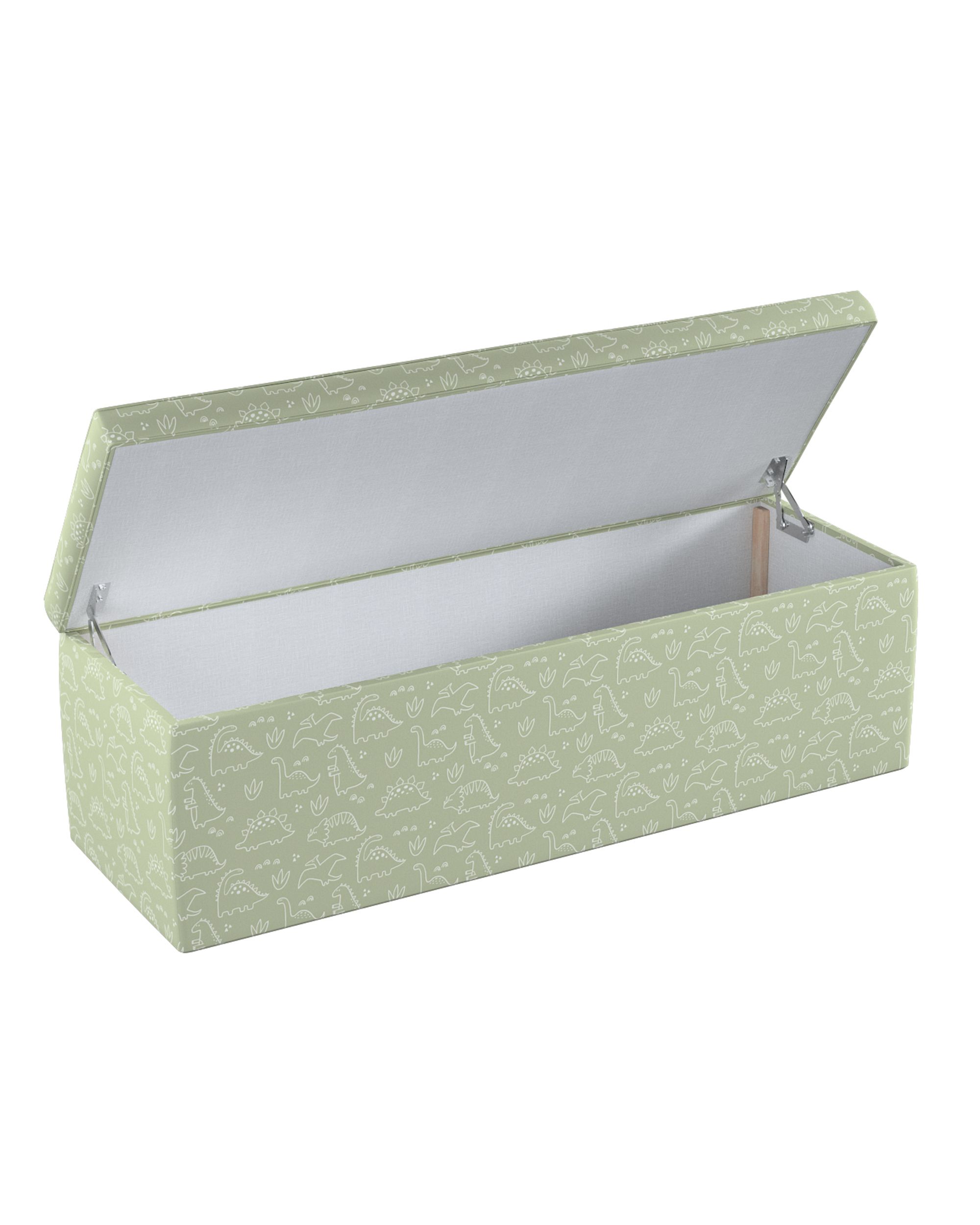 Coffre rembourré couleur vert tissu à motifs