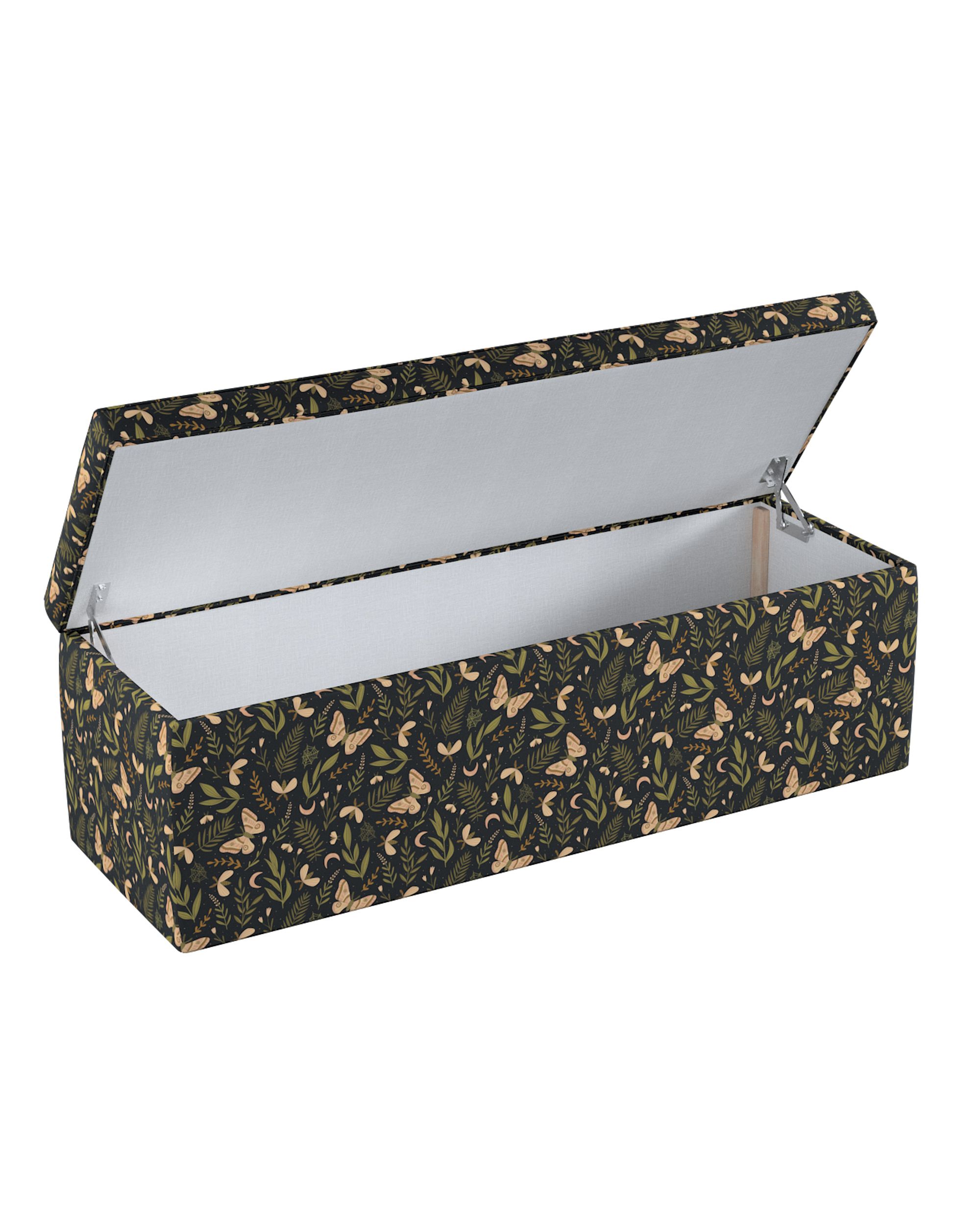 Coffre rembourré couleur noir tissu à motifs