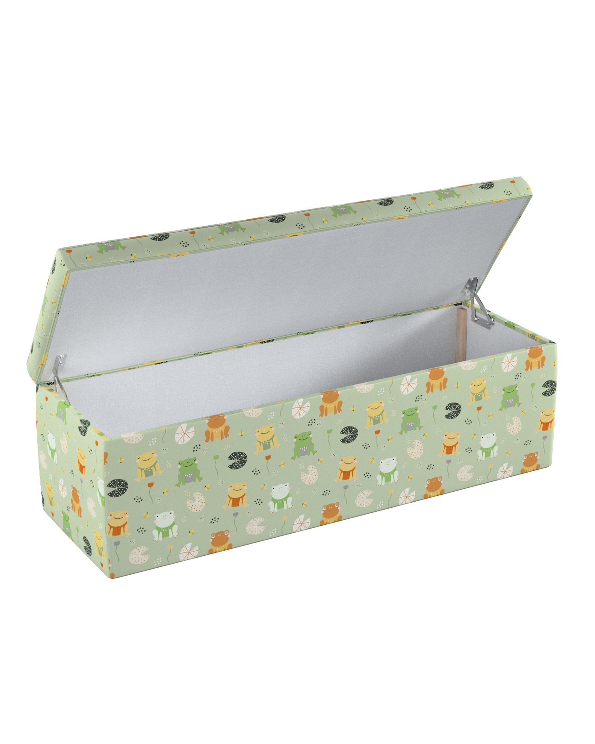Coffre rembourré couleur vert tissu à motifs