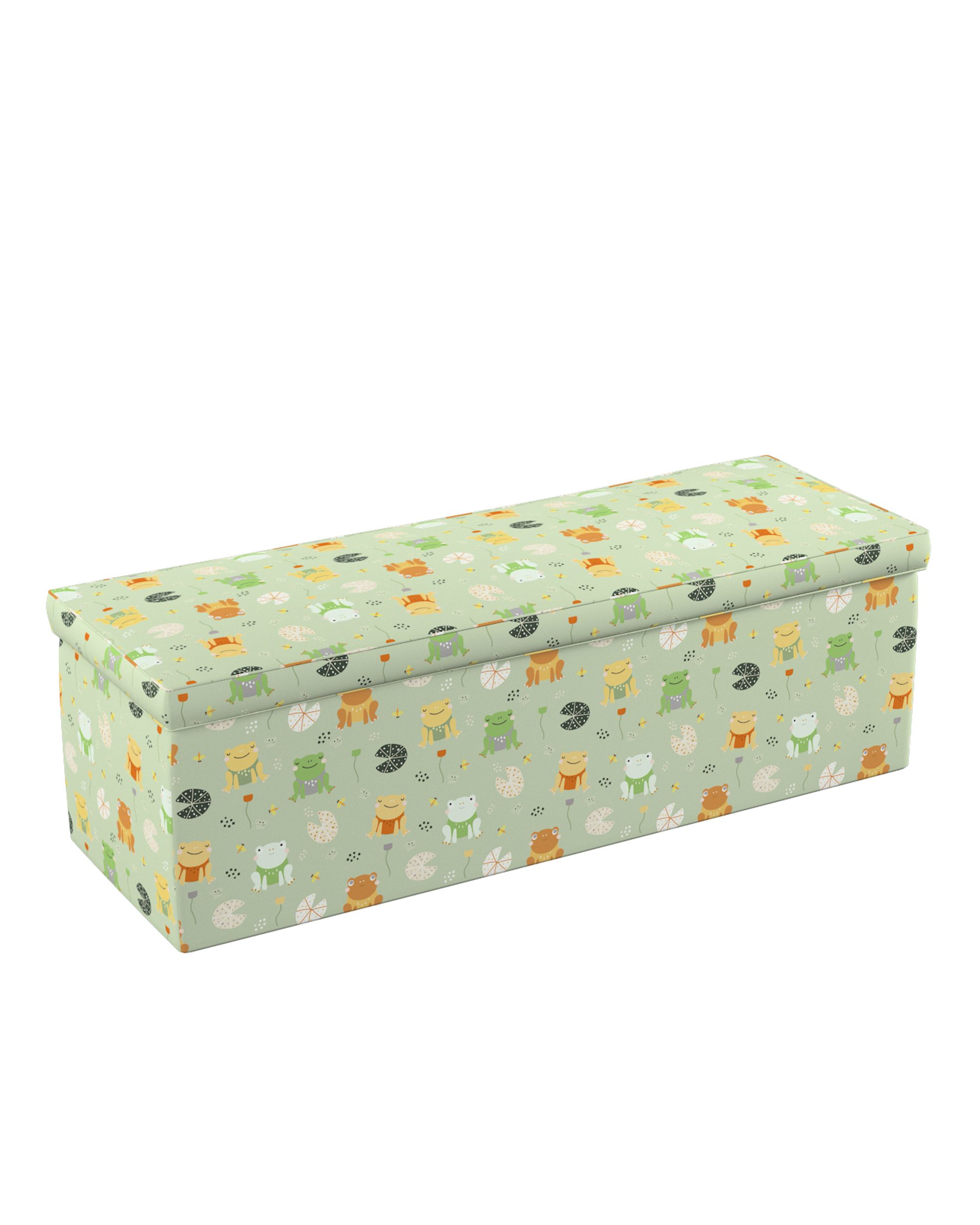 Coffre rembourré couleur vert tissu à motifs (hover)