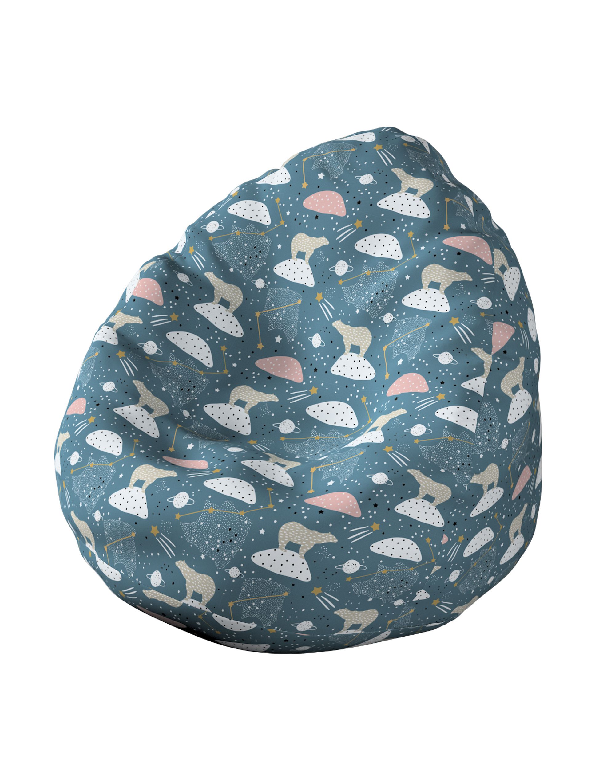 Pouf poire Bowli couleur bleu tissu à motifs