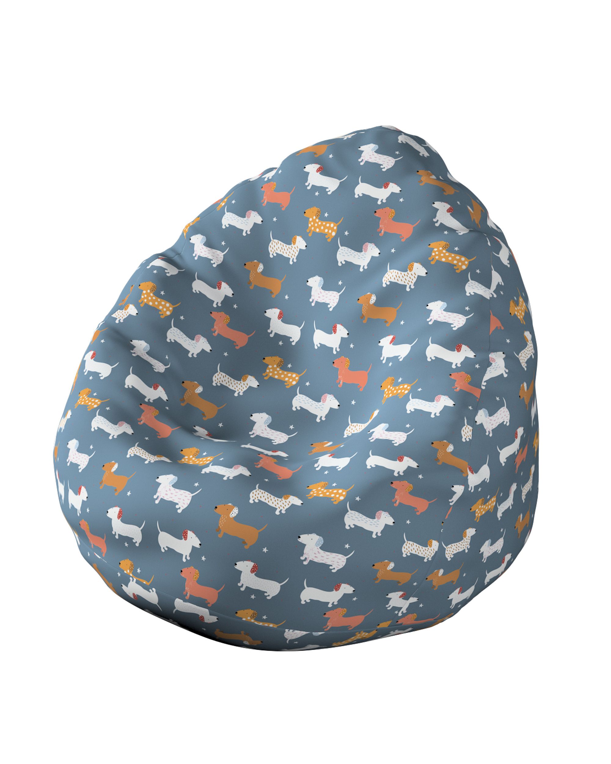 Pouf poire Bowli couleur bleu tissu à motifs