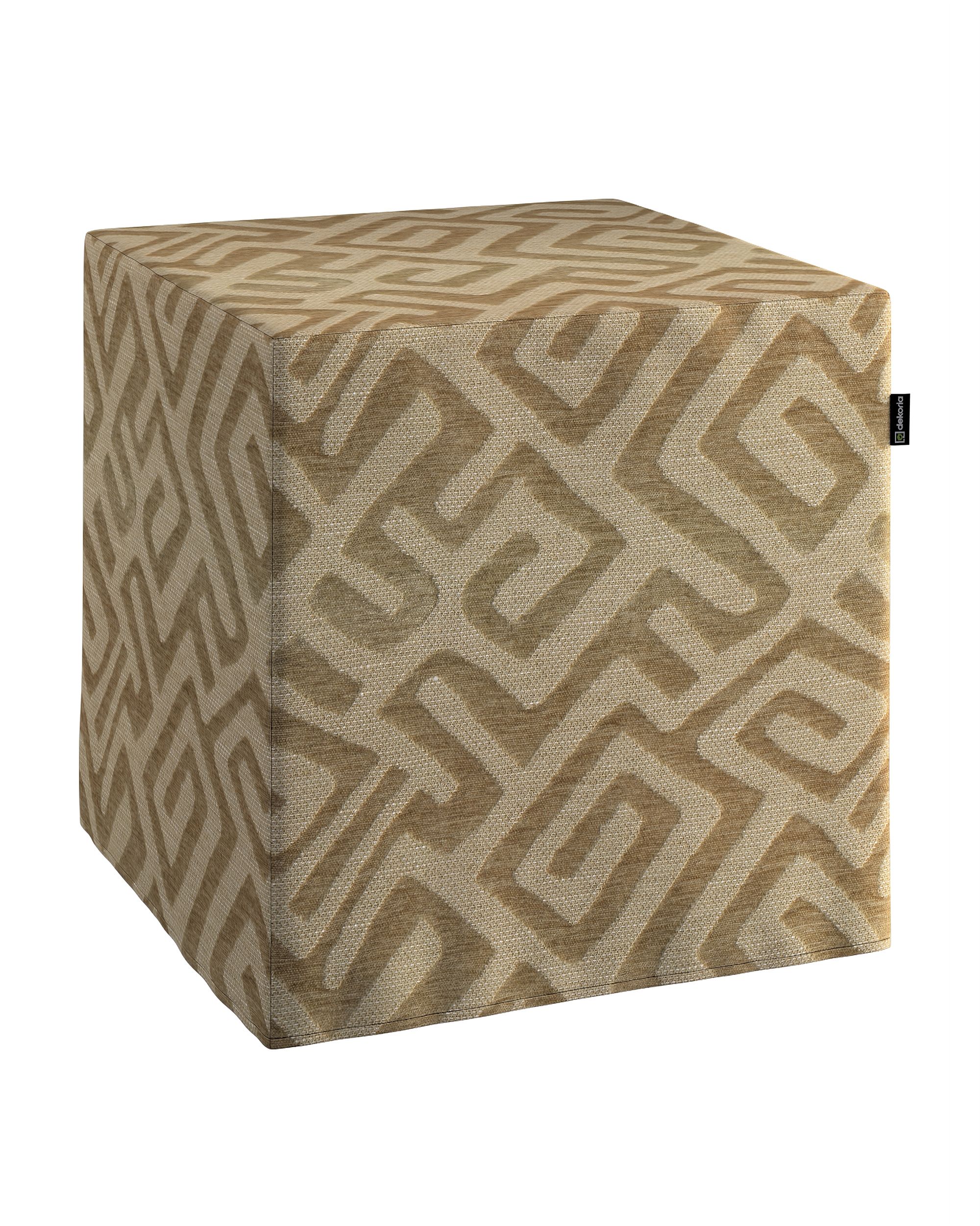 Pouf cube Nano couleur beige tissu tresse, à motifs