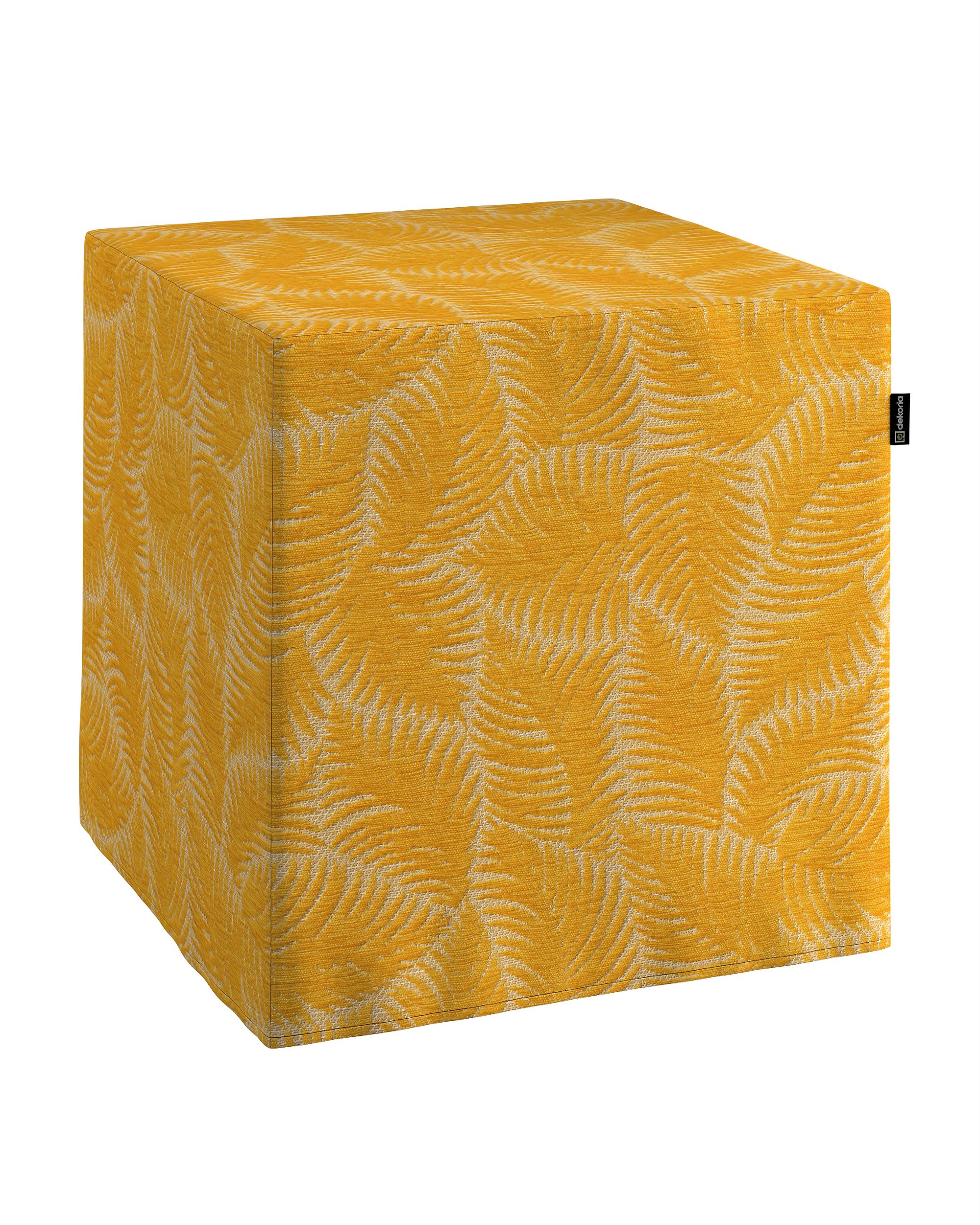 Pouf cube Nano couleur jaune tissu tresse, à motifs