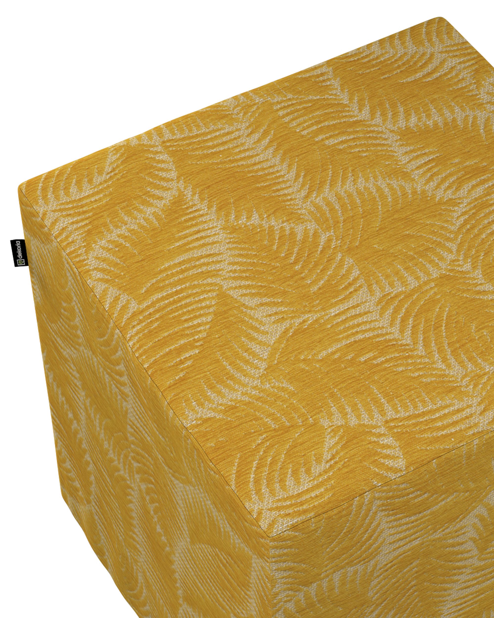 Pouf cube Nano couleur jaune tissu tresse, à motifs (hover)