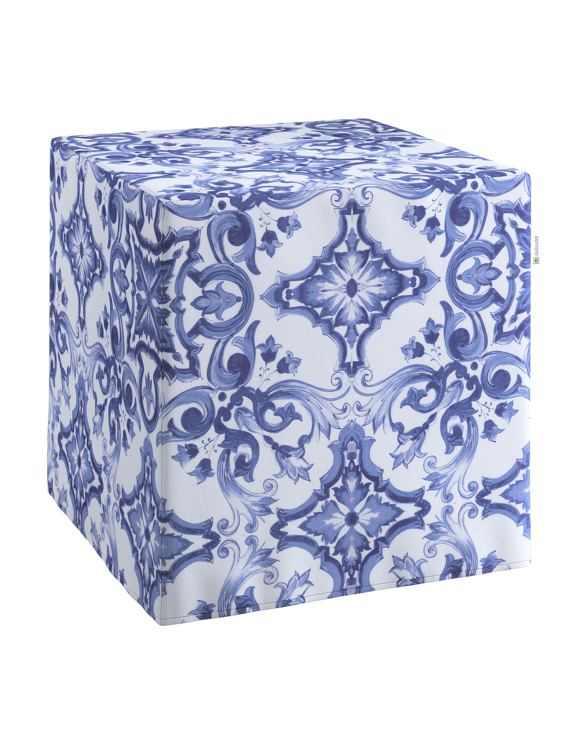 Pouf cube Nano couleur bleu tissu à motifs