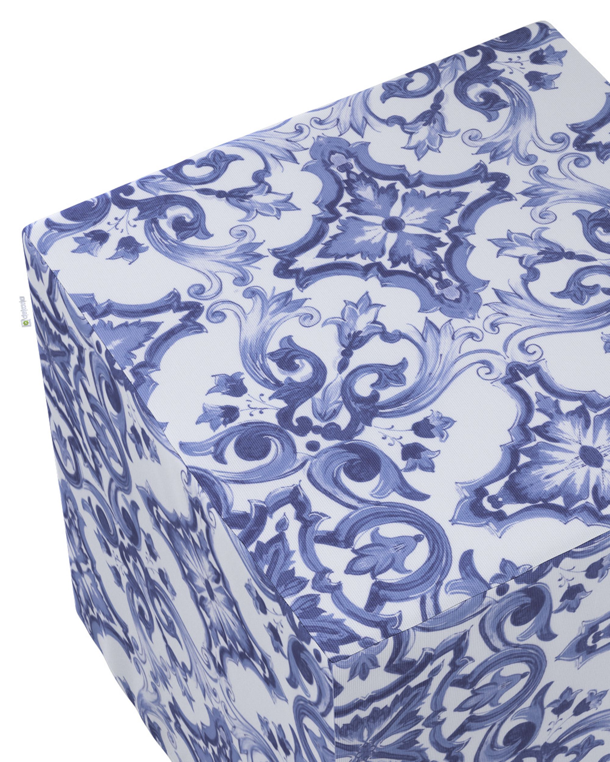 Pouf cube Nano couleur bleu tissu à motifs (hover)