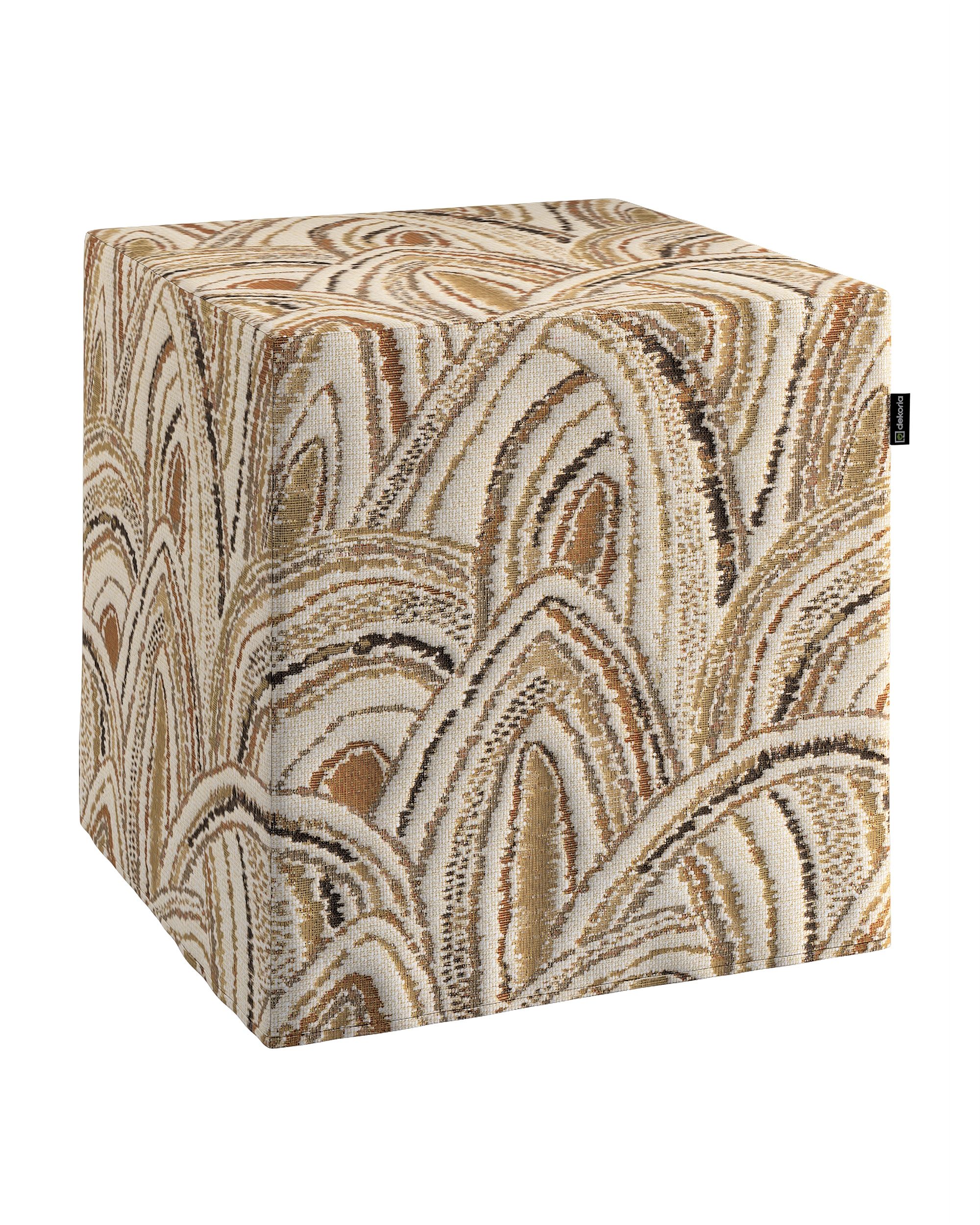Pouf cube Nano couleur beige tissu tresse, à motifs