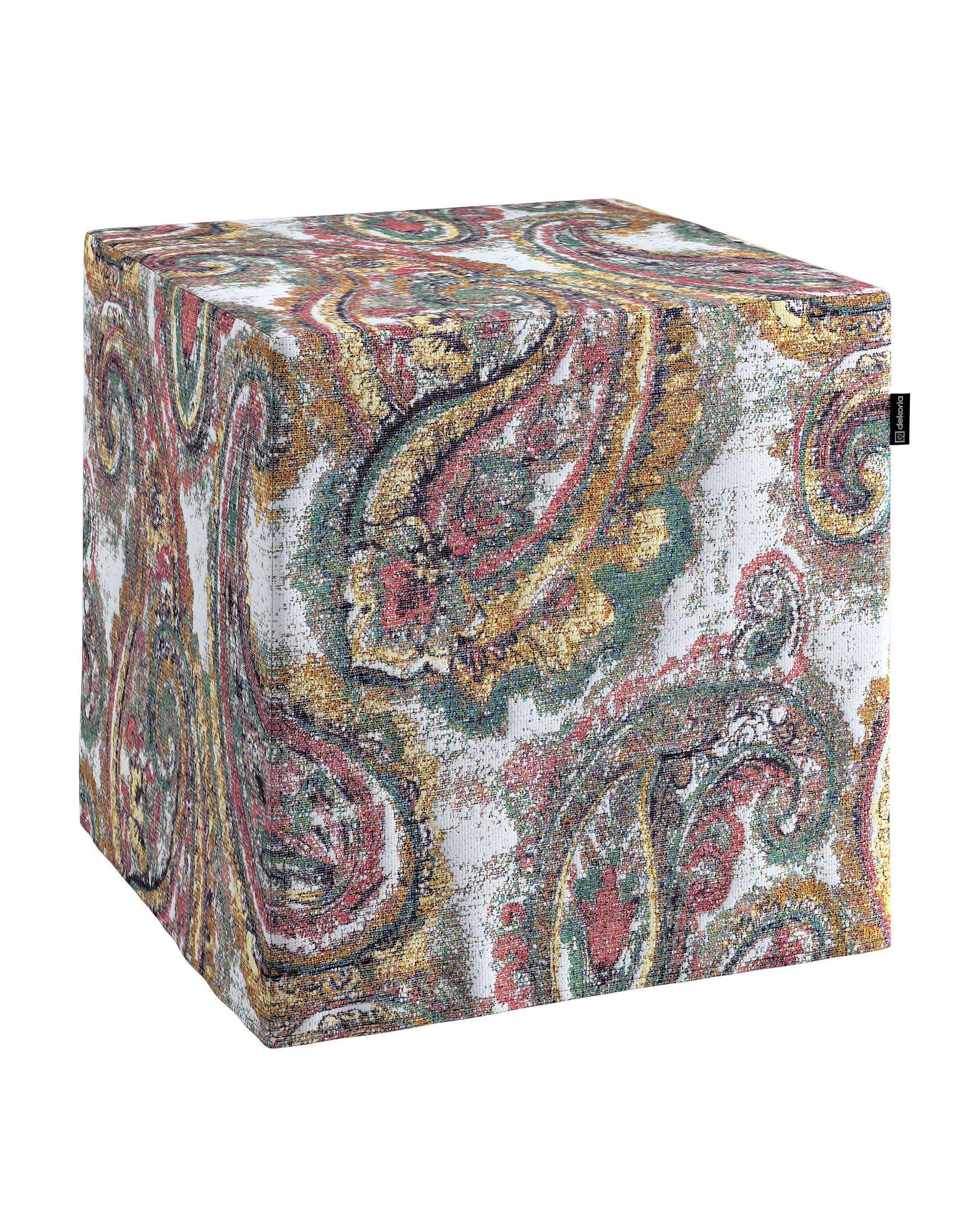 Pouf cube Nano couleur multicolore tissu tresse, à motifs