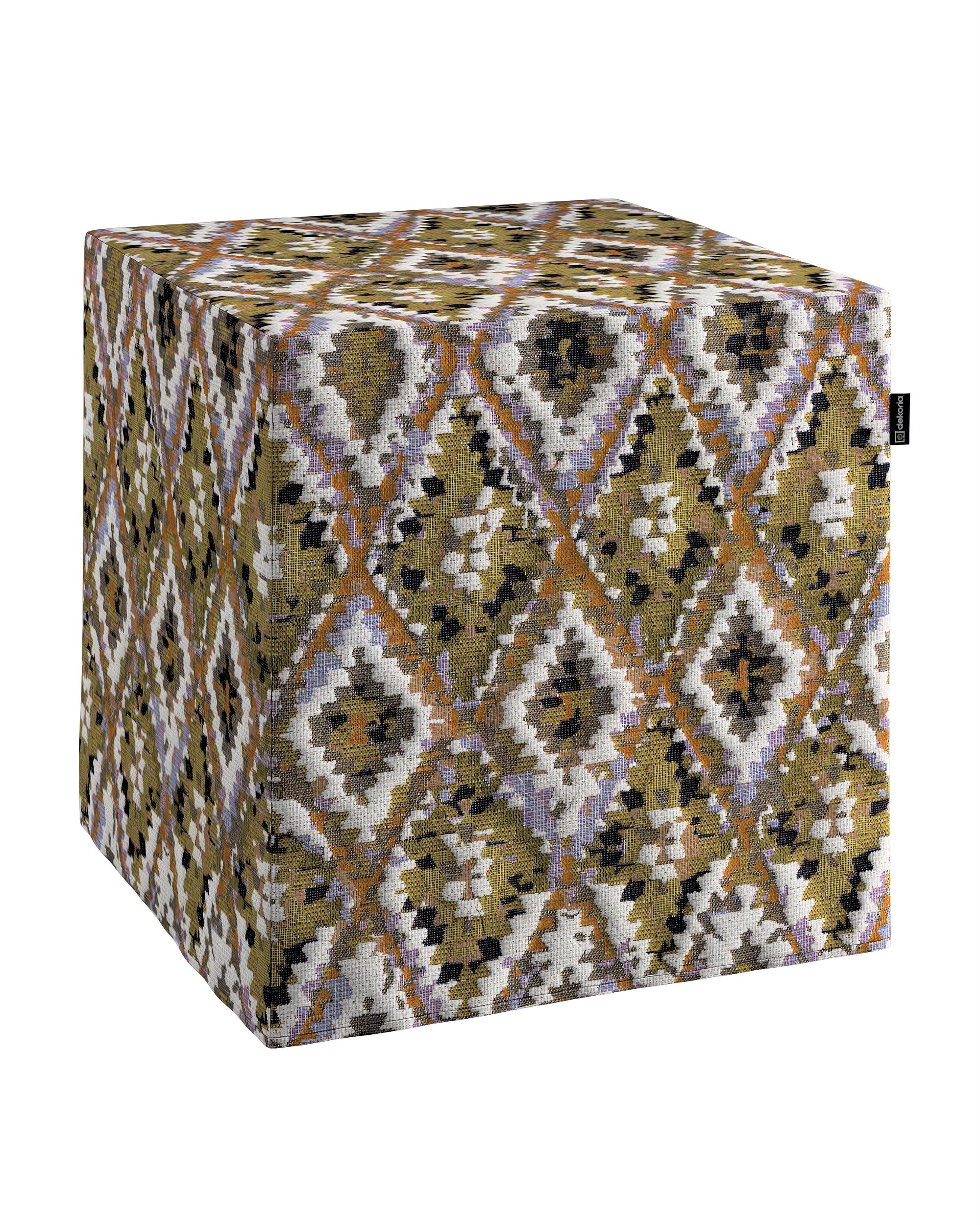 Pouf cube Nano couleur multicolore tissu tresse, à motifs