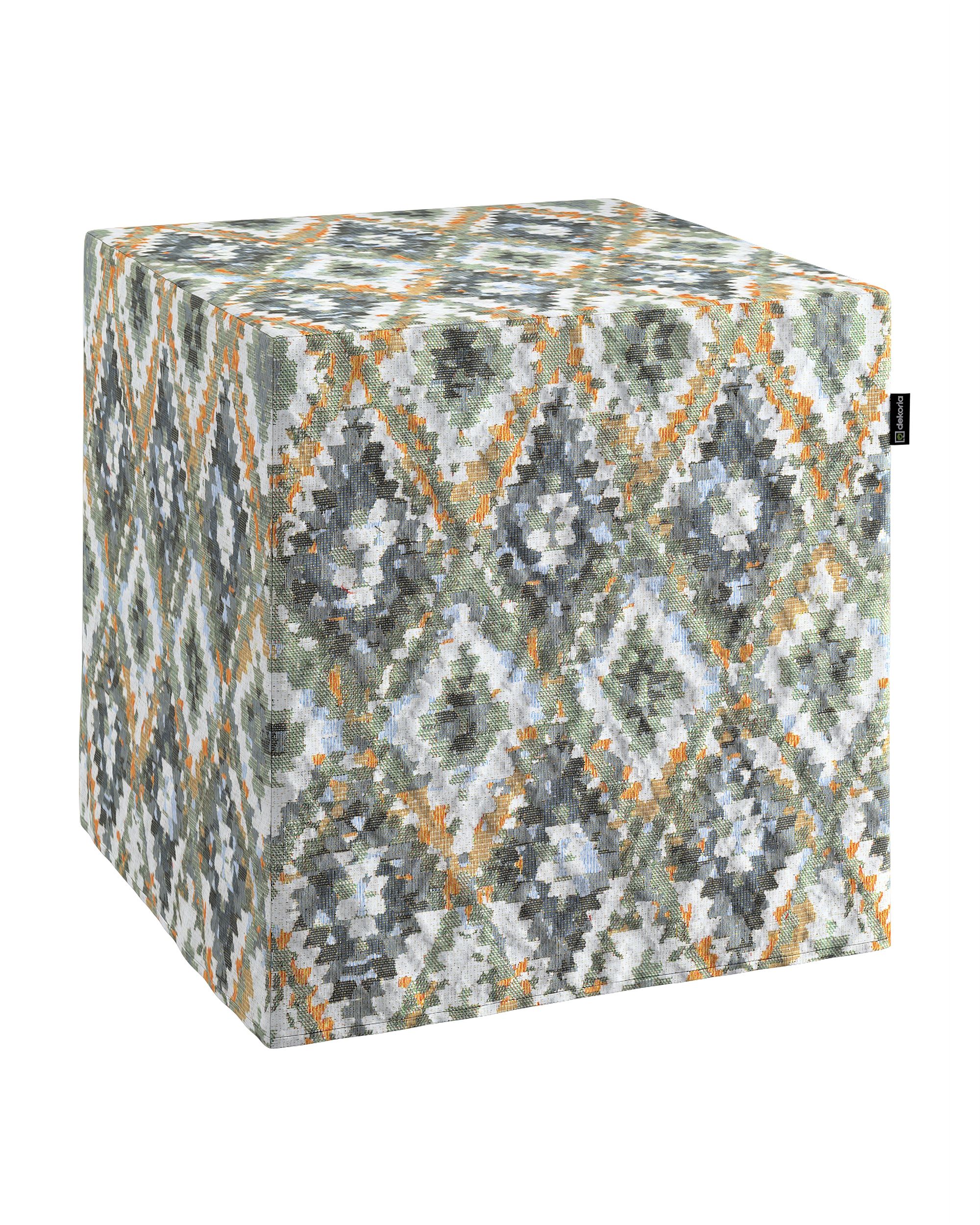 Pouf cube Nano couleur bleu tissu tresse, à motifs