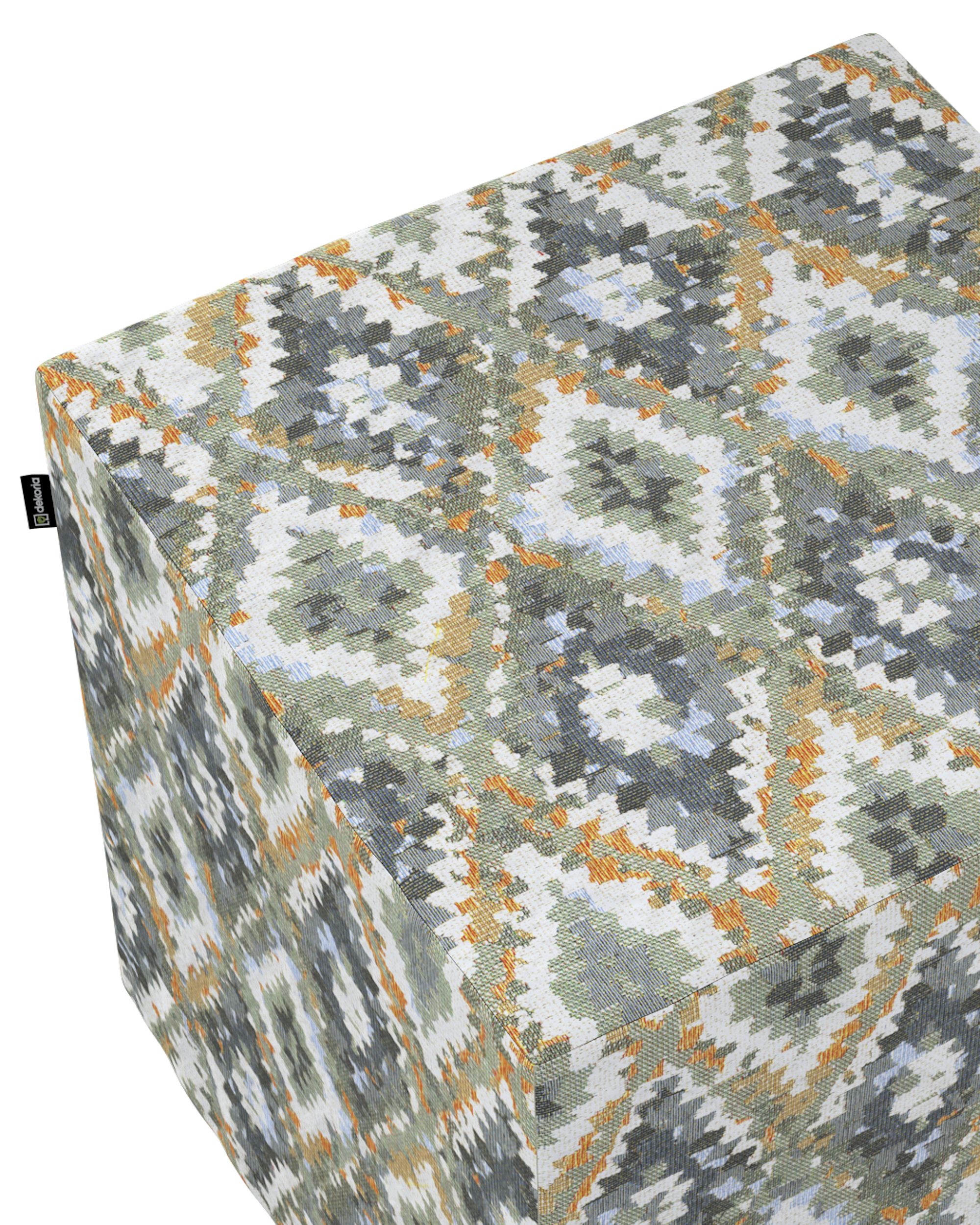 Pouf cube Nano couleur bleu tissu tresse, à motifs (hover)