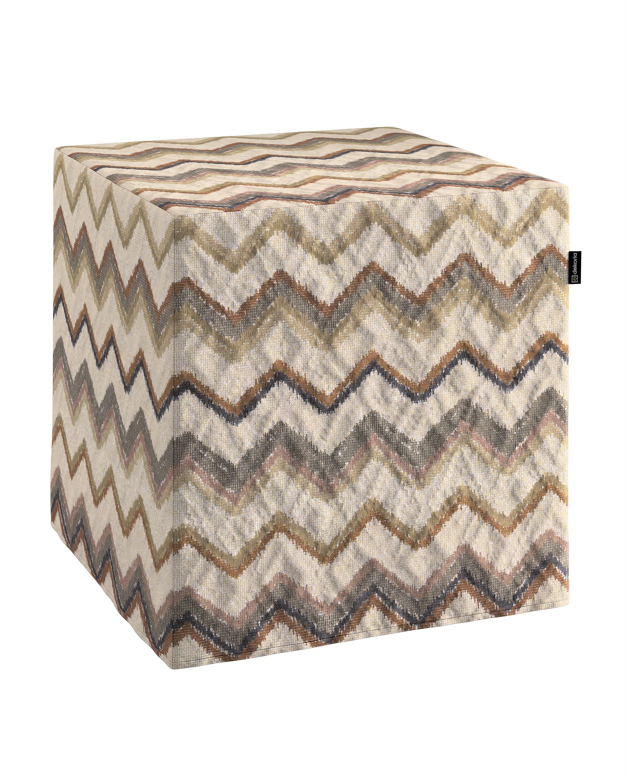 Pouf cube Nano couleur beige tissu tresse, à motifs
