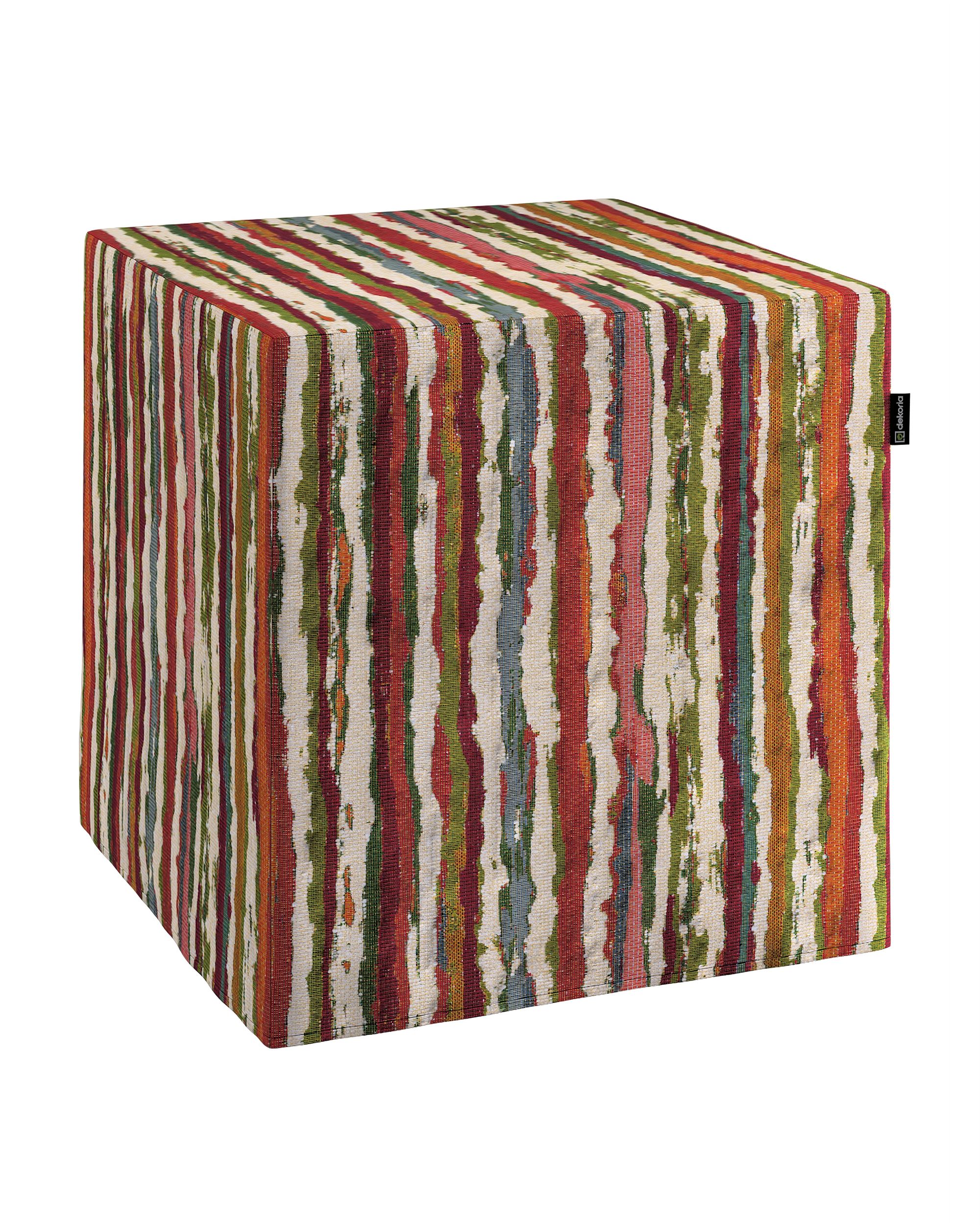 Pouf cube Nano couleur multicolore tissu tresse, à motifs