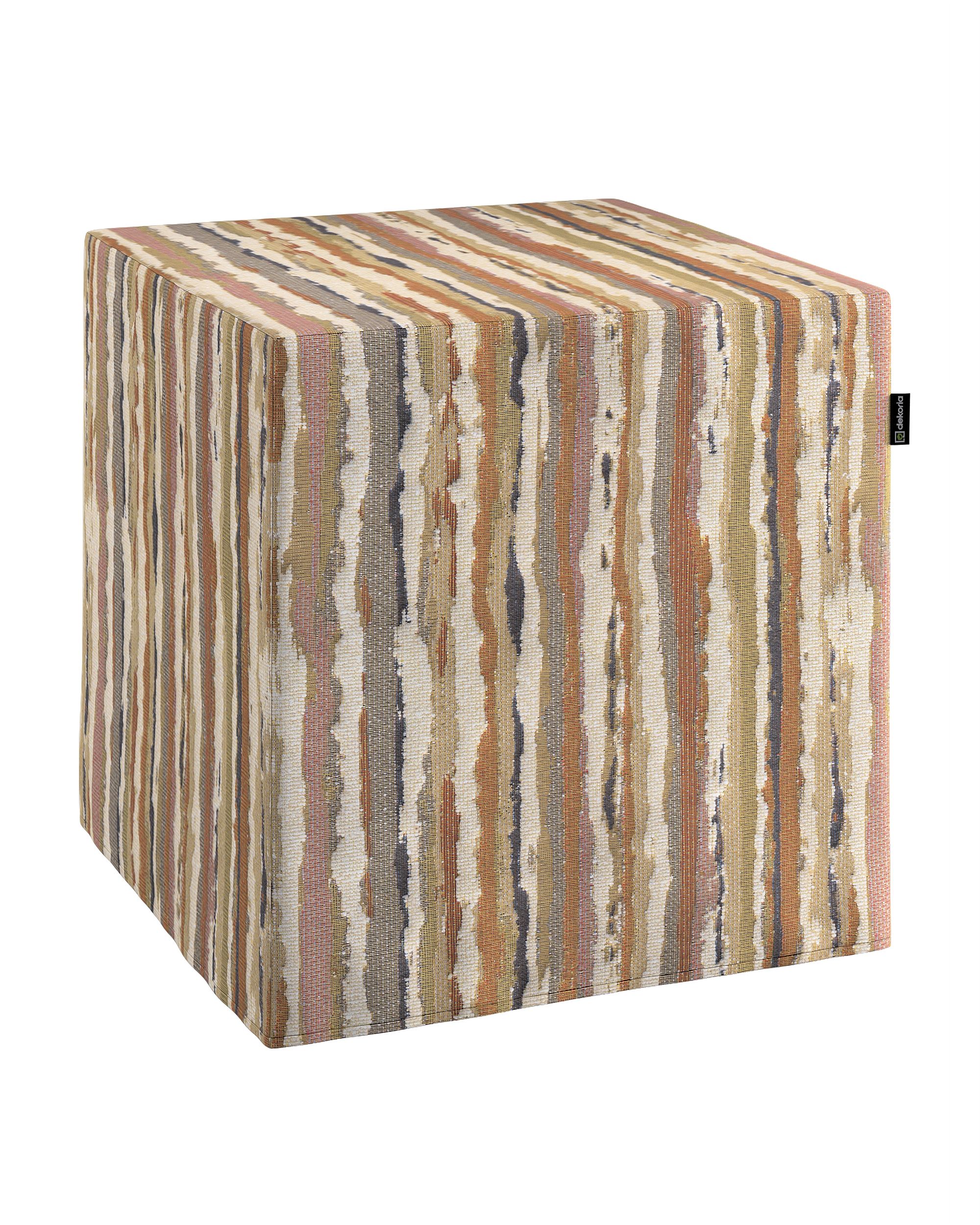Pouf cube Nano couleur beige tissu tresse, à motifs