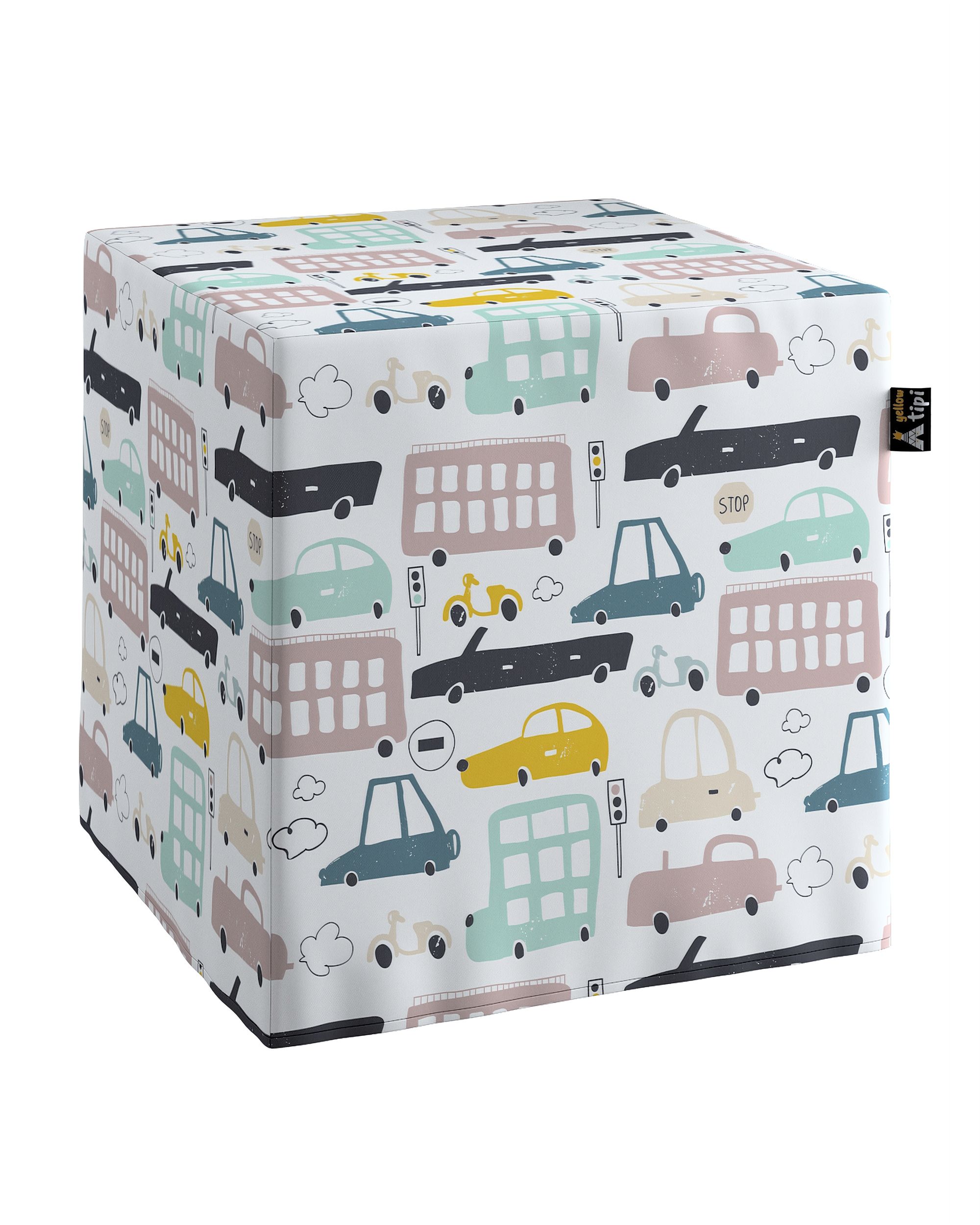 Pouf cube Nano couleur beige tissu à motifs