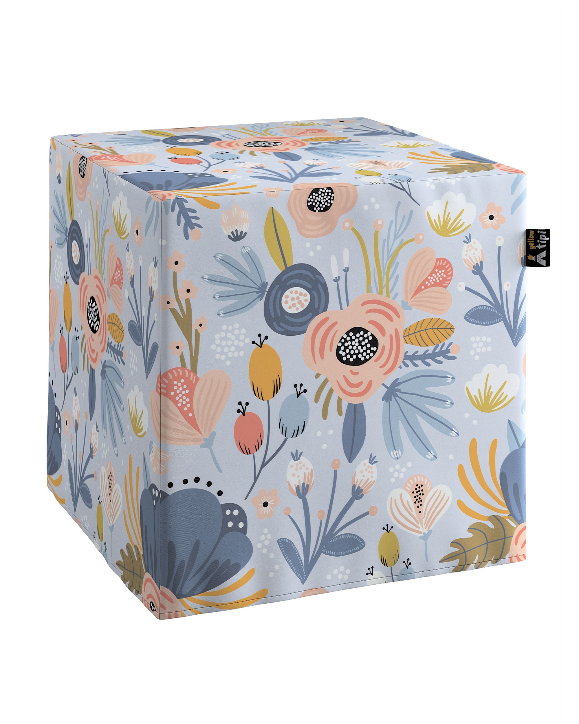 Pouf cube Nano couleur bleu tissu à motifs