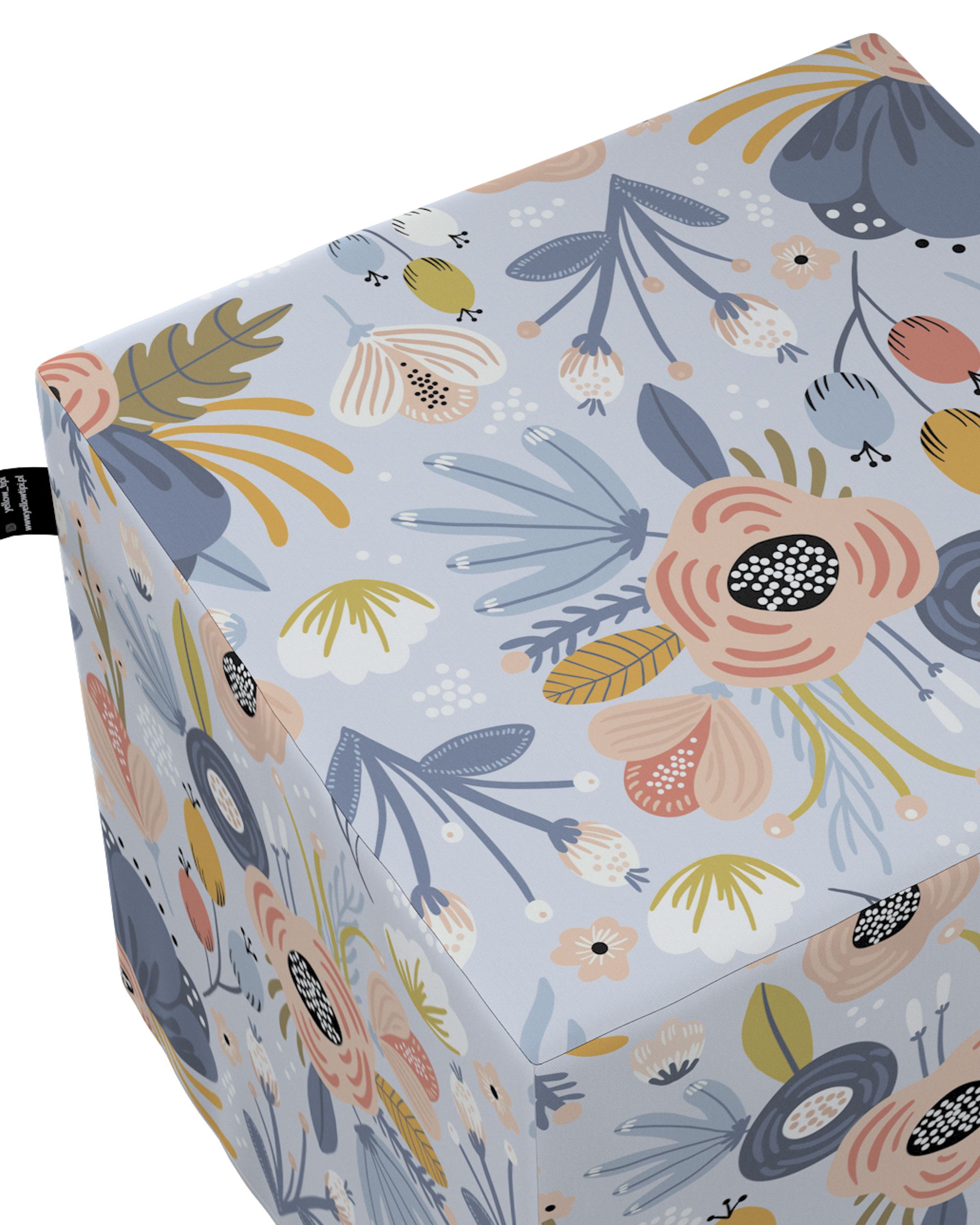 Pouf cube Nano couleur bleu tissu à motifs (hover)