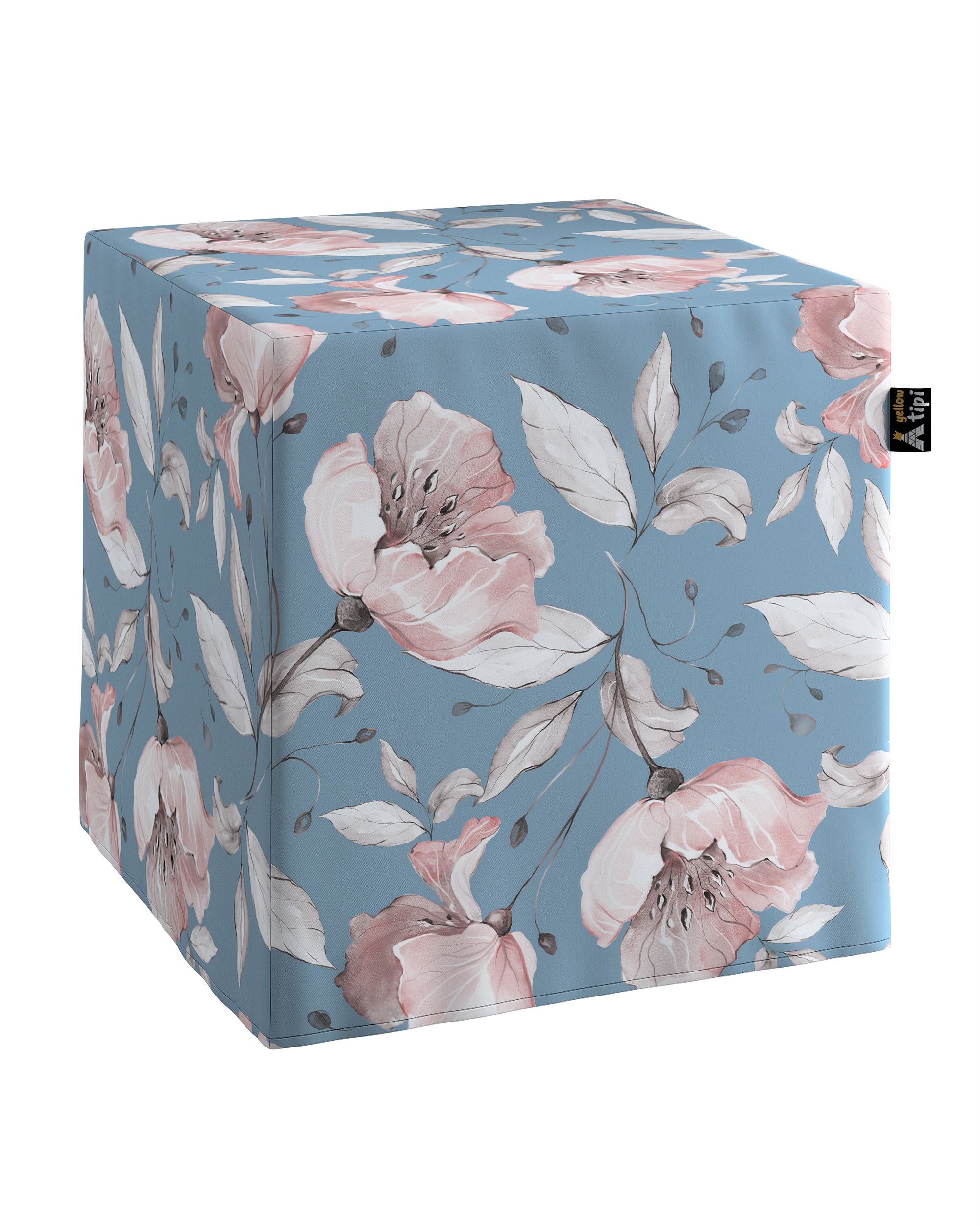 Pouf cube Nano couleur bleu tissu à motifs