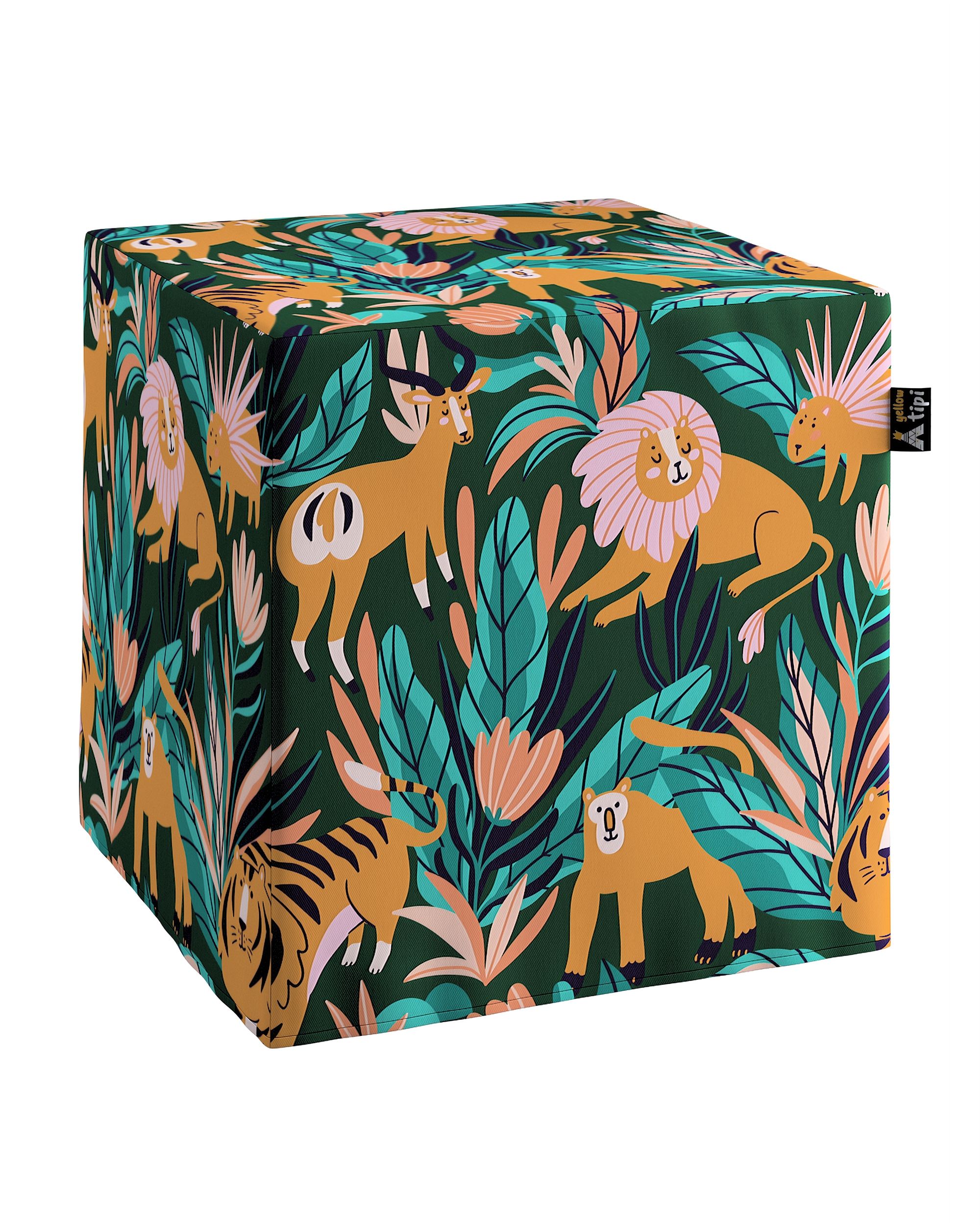 Pouf cube Nano couleur orange tissu à motifs