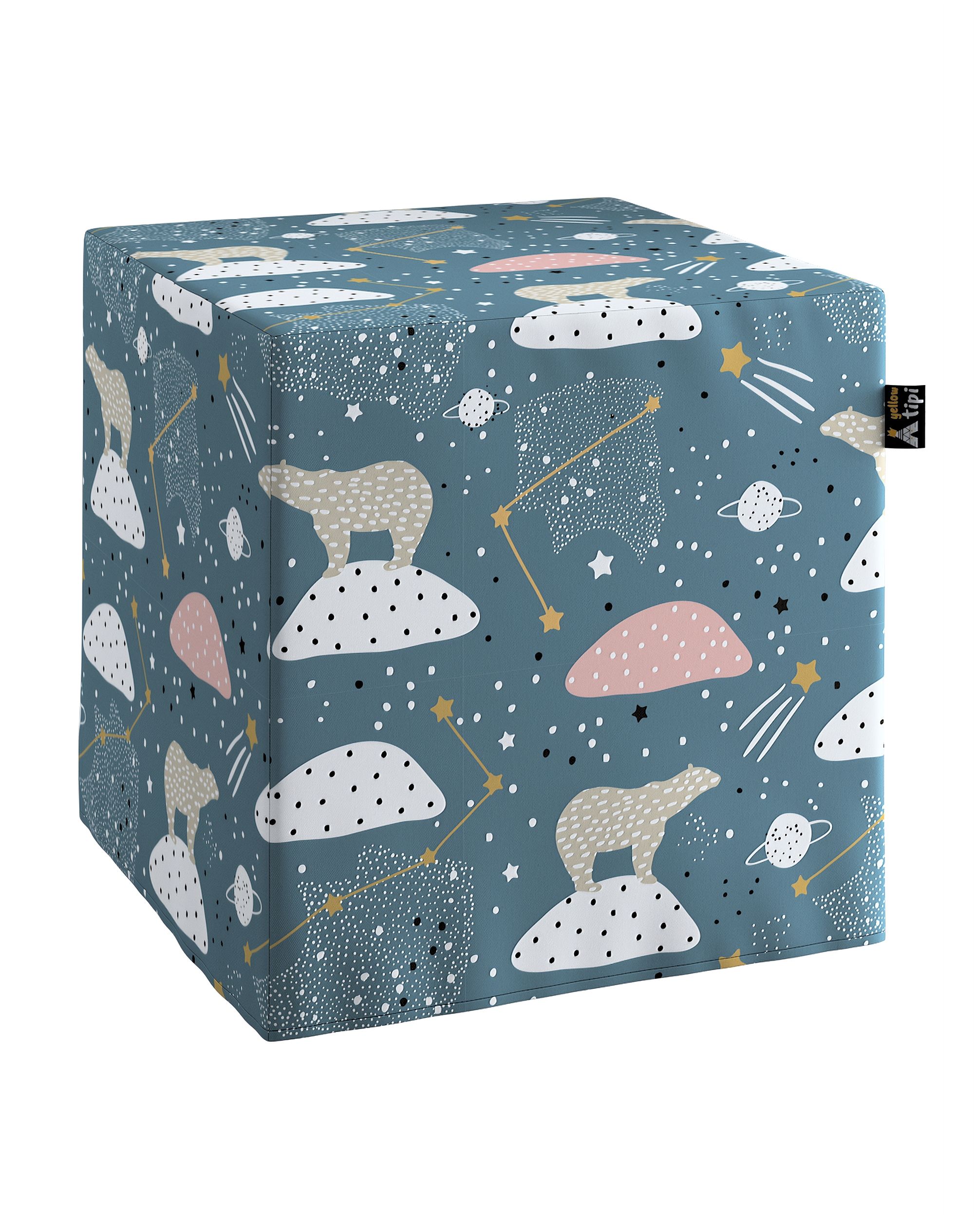 Pouf cube Nano couleur bleu tissu à motifs