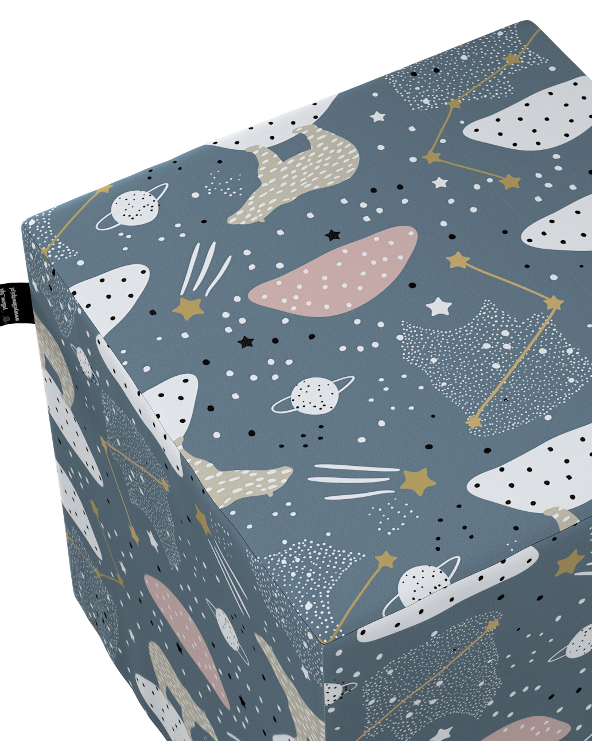 Pouf cube Nano couleur bleu tissu à motifs (hover)