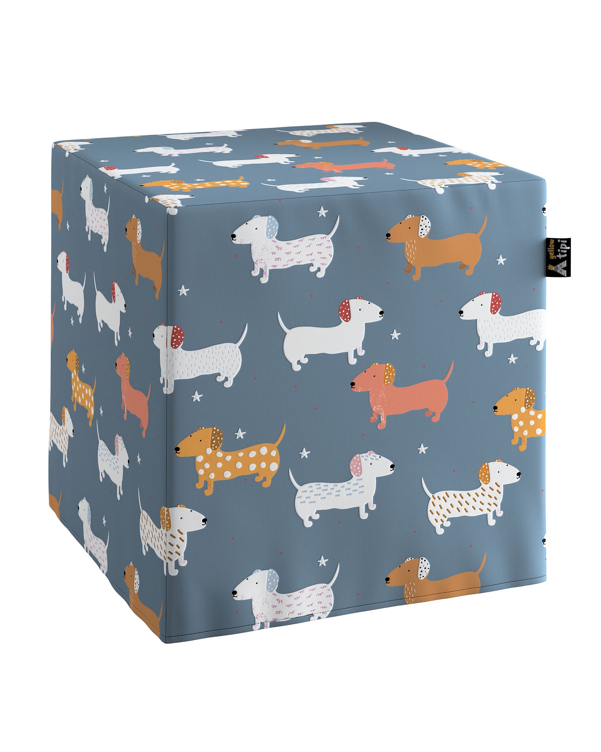 Pouf cube Nano couleur bleu tissu à motifs
