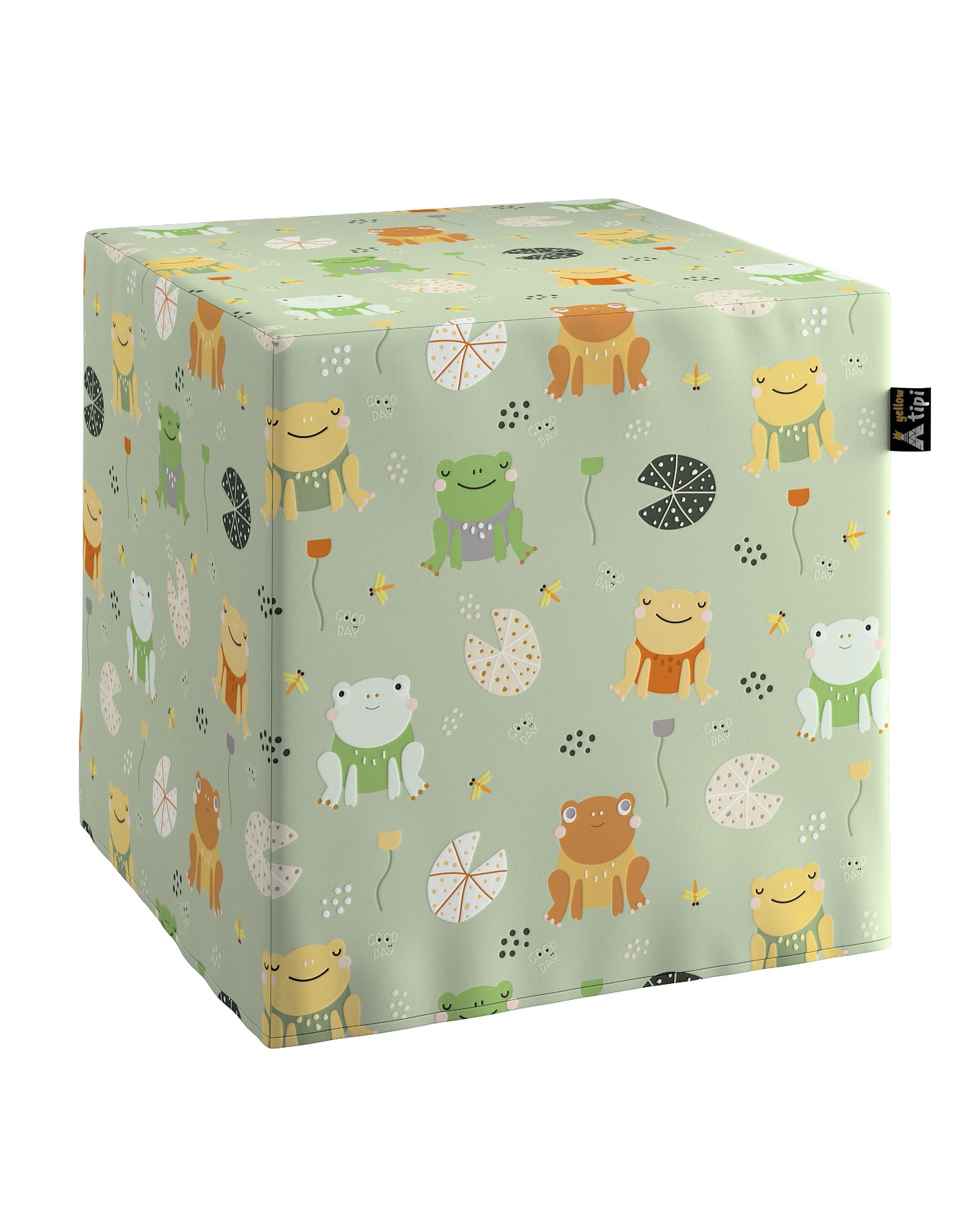 Pouf cube Nano couleur vert tissu à motifs