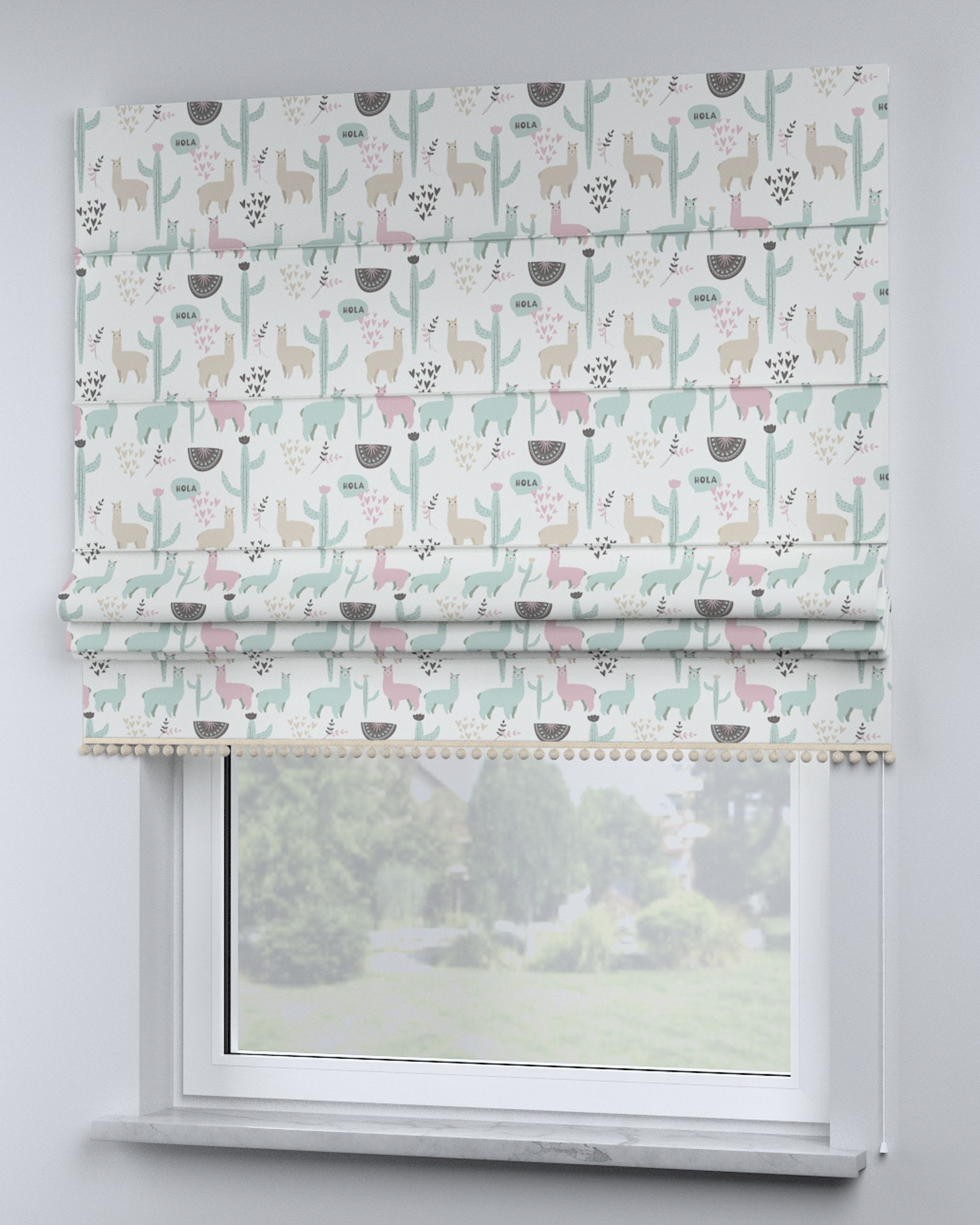 Store bateau à pompons couleur vert tissu à motifs (hover)