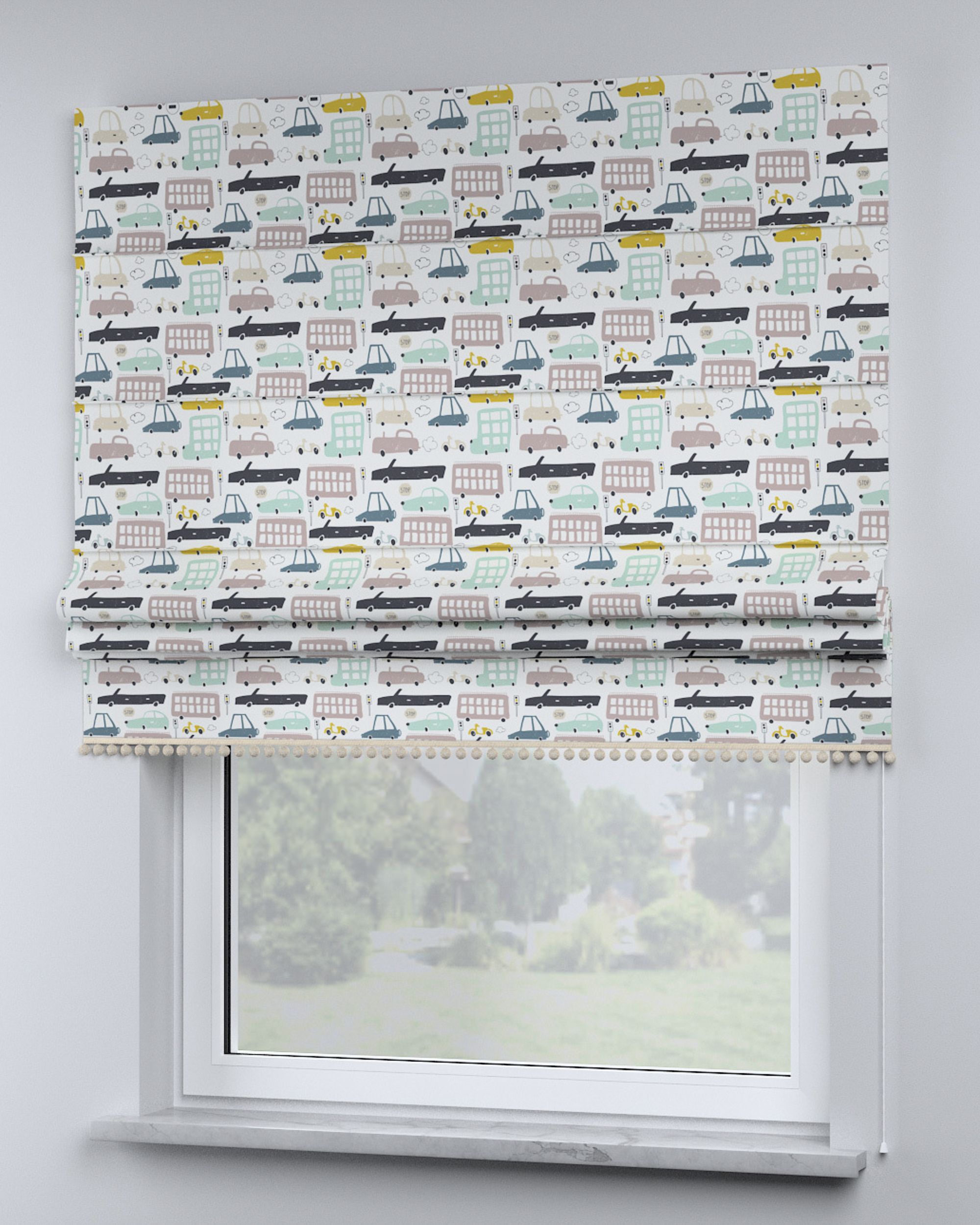 Store bateau à pompons couleur beige tissu à motifs (hover)