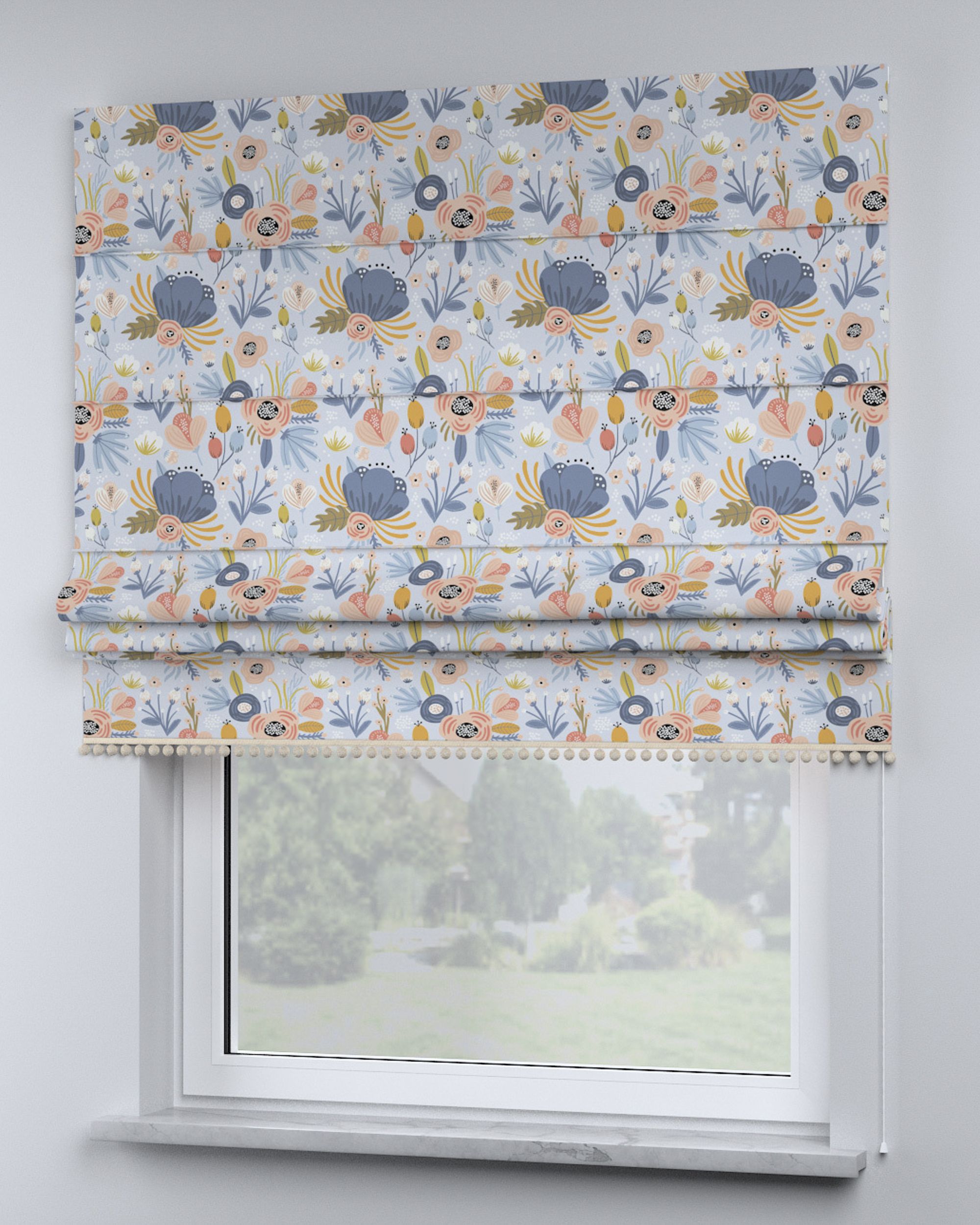 Store bateau à pompons couleur bleu tissu à motifs (hover)