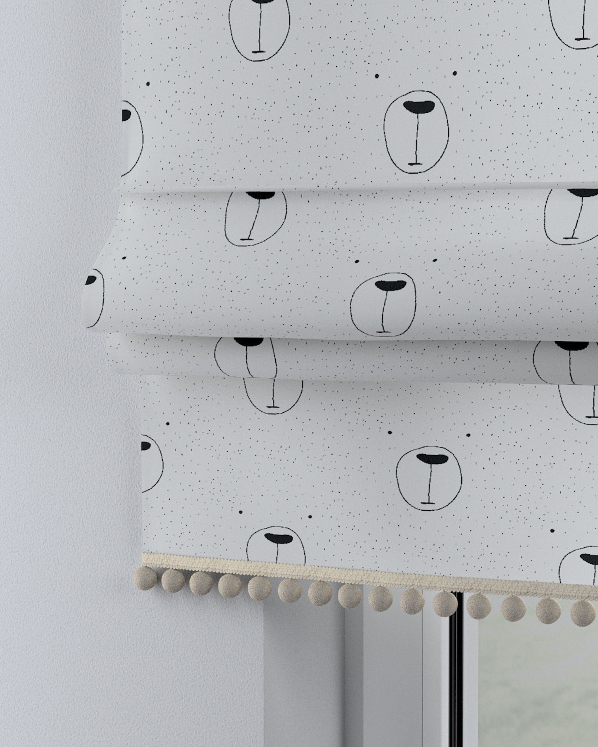 Store bateau à pompons couleur blanc tissu à motifs