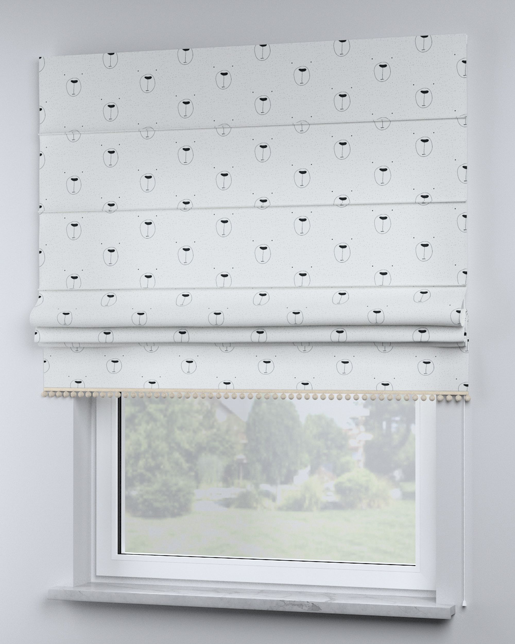 Store bateau à pompons couleur blanc tissu à motifs (hover)
