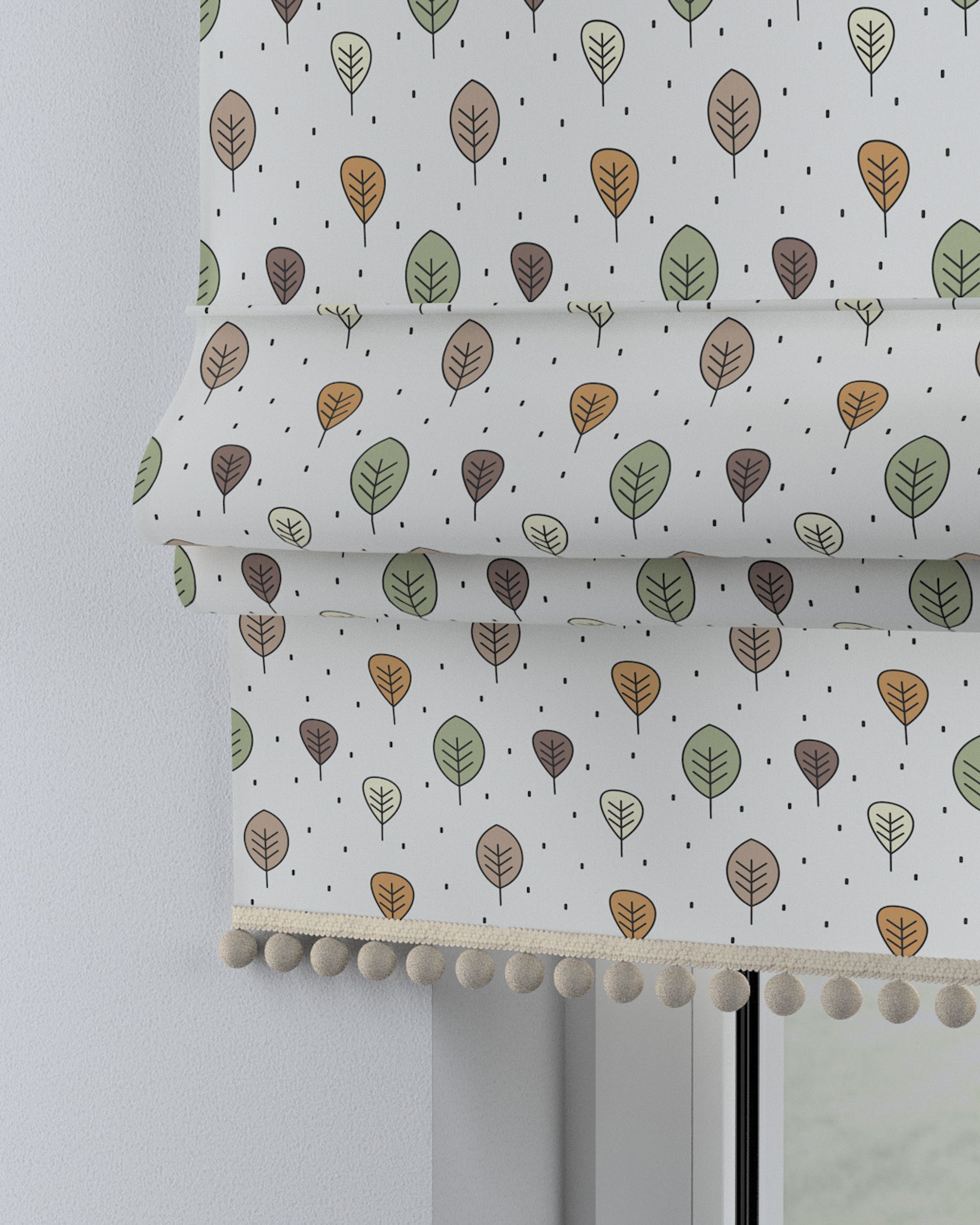 Store bateau à pompons couleur marron tissu à motifs