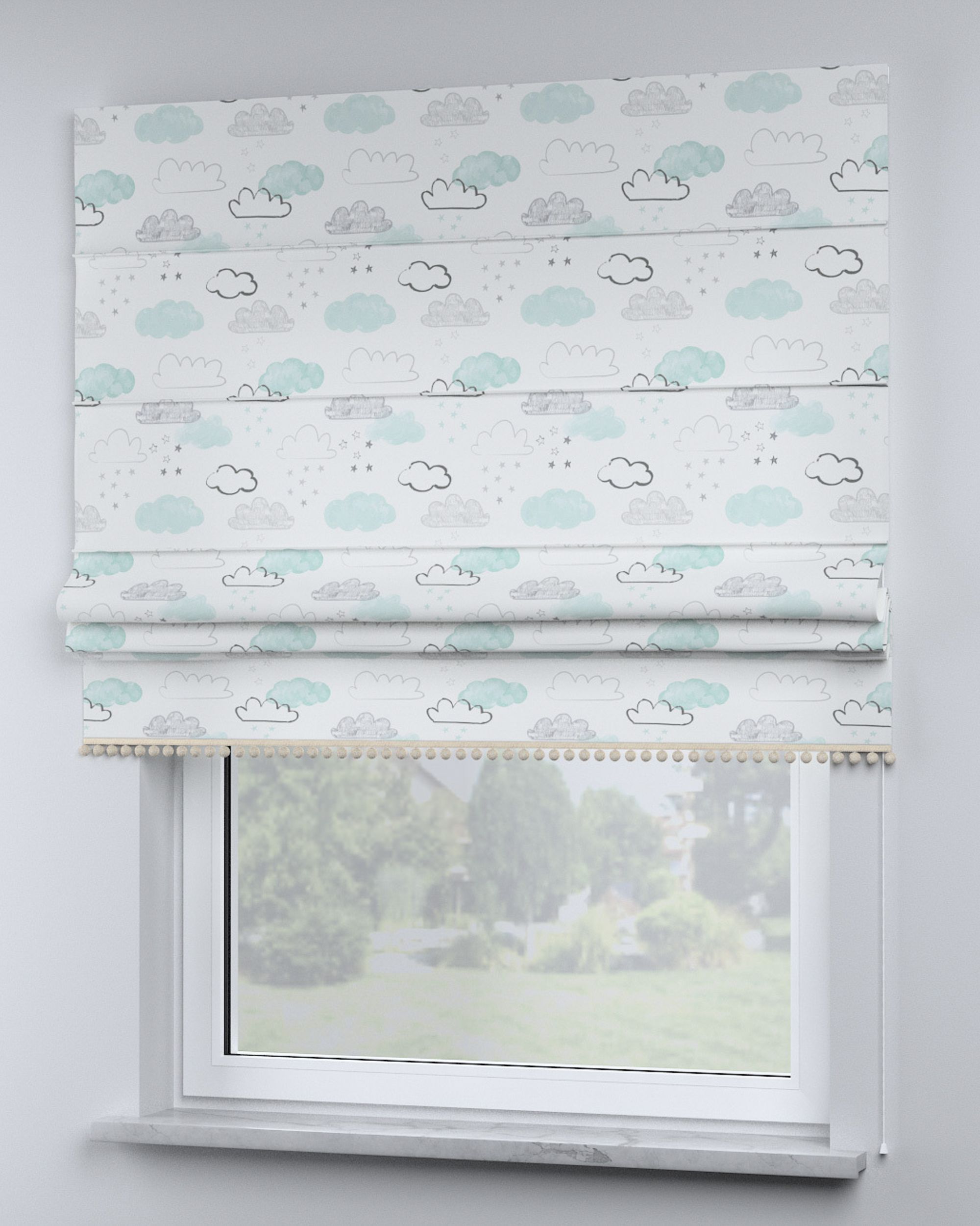 Store bateau à pompons couleur blanc tissu à motifs (hover)