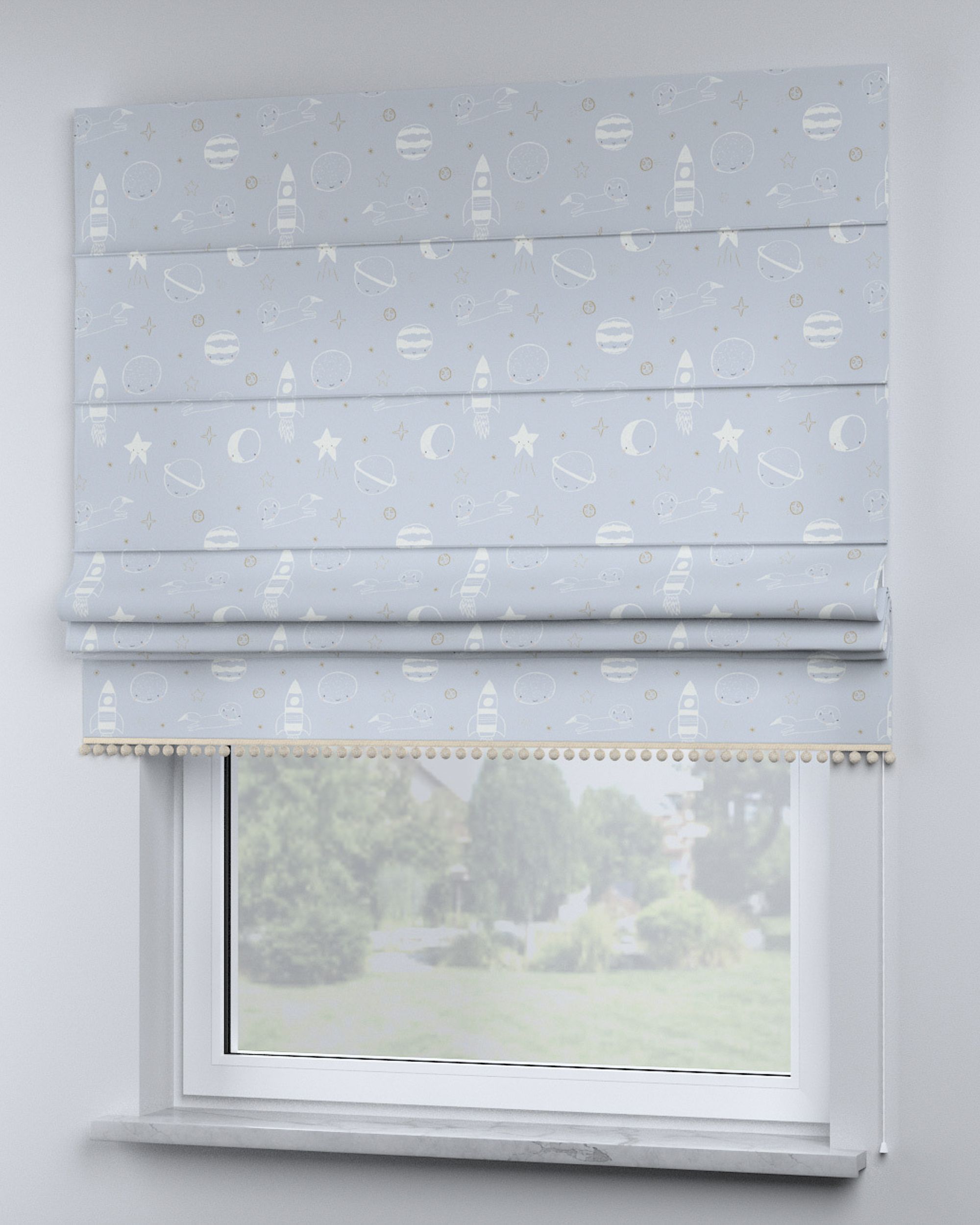 Store bateau à pompons couleur bleu tissu à motifs (hover)