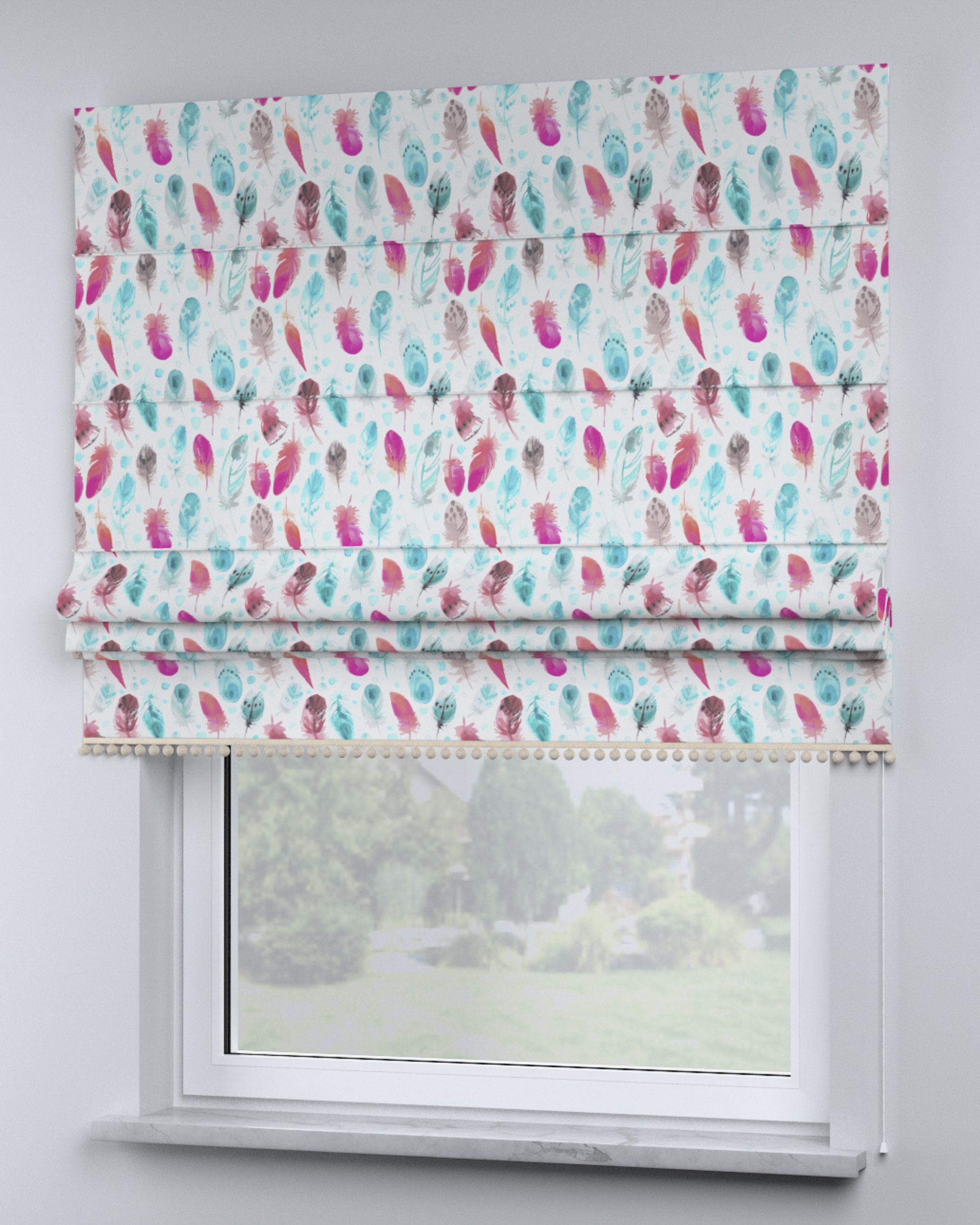 Store bateau à pompons couleur bleu tissu à motifs (hover)