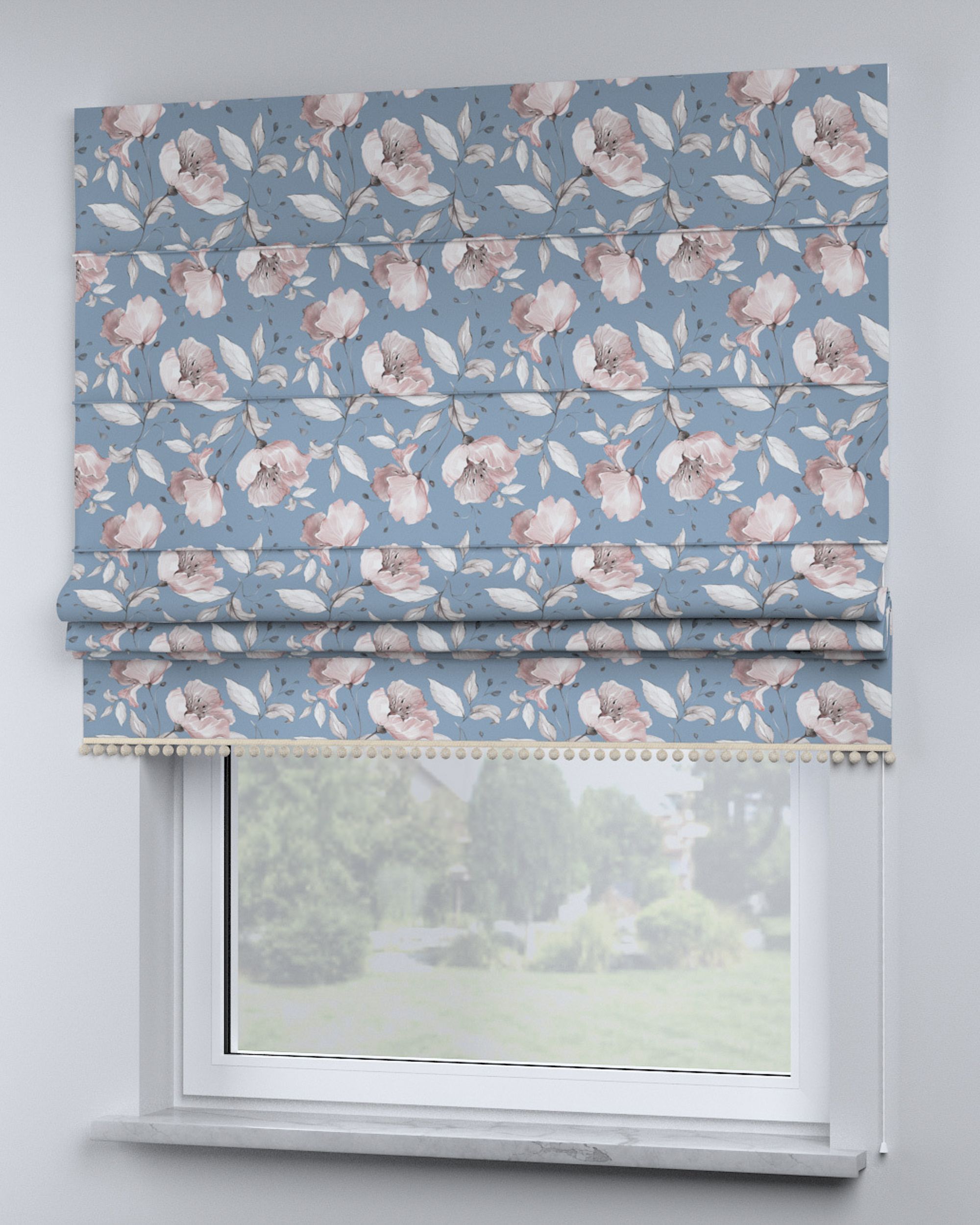 Store bateau à pompons couleur bleu tissu à motifs (hover)