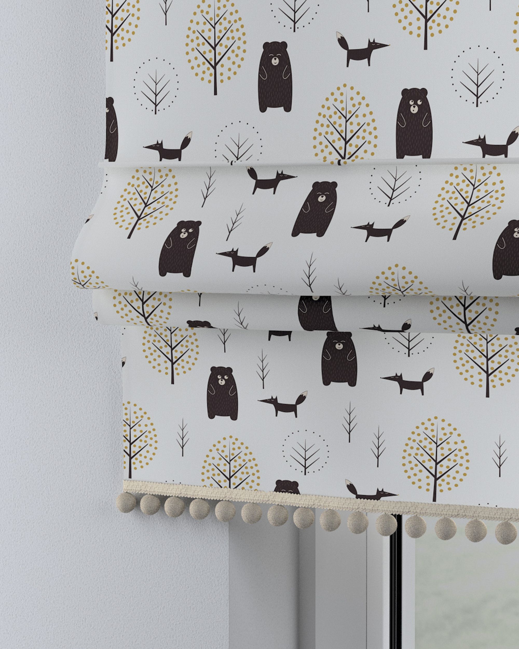 Store bateau à pompons couleur marron tissu à motifs
