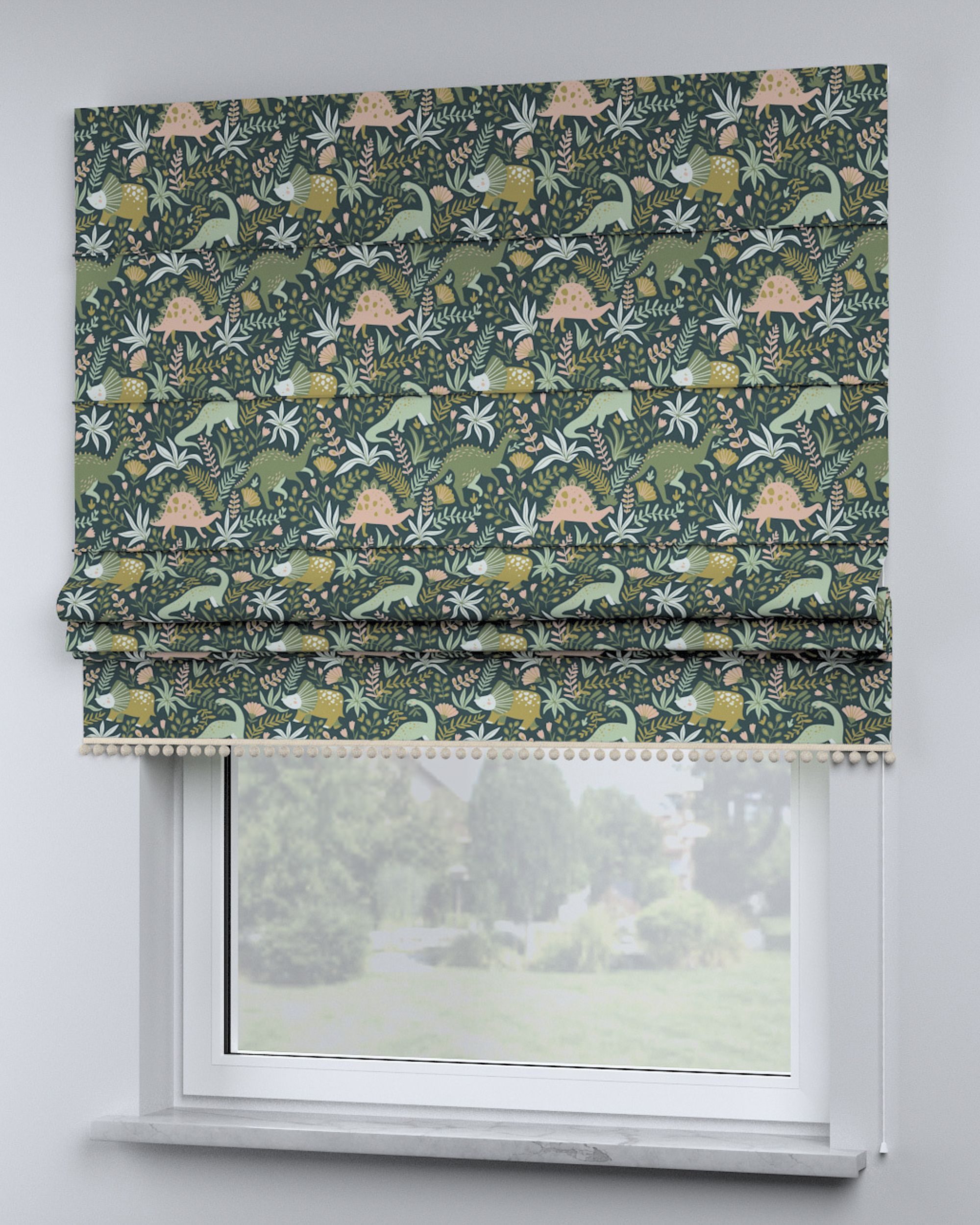 Store bateau à pompons couleur vert tissu à motifs (hover)