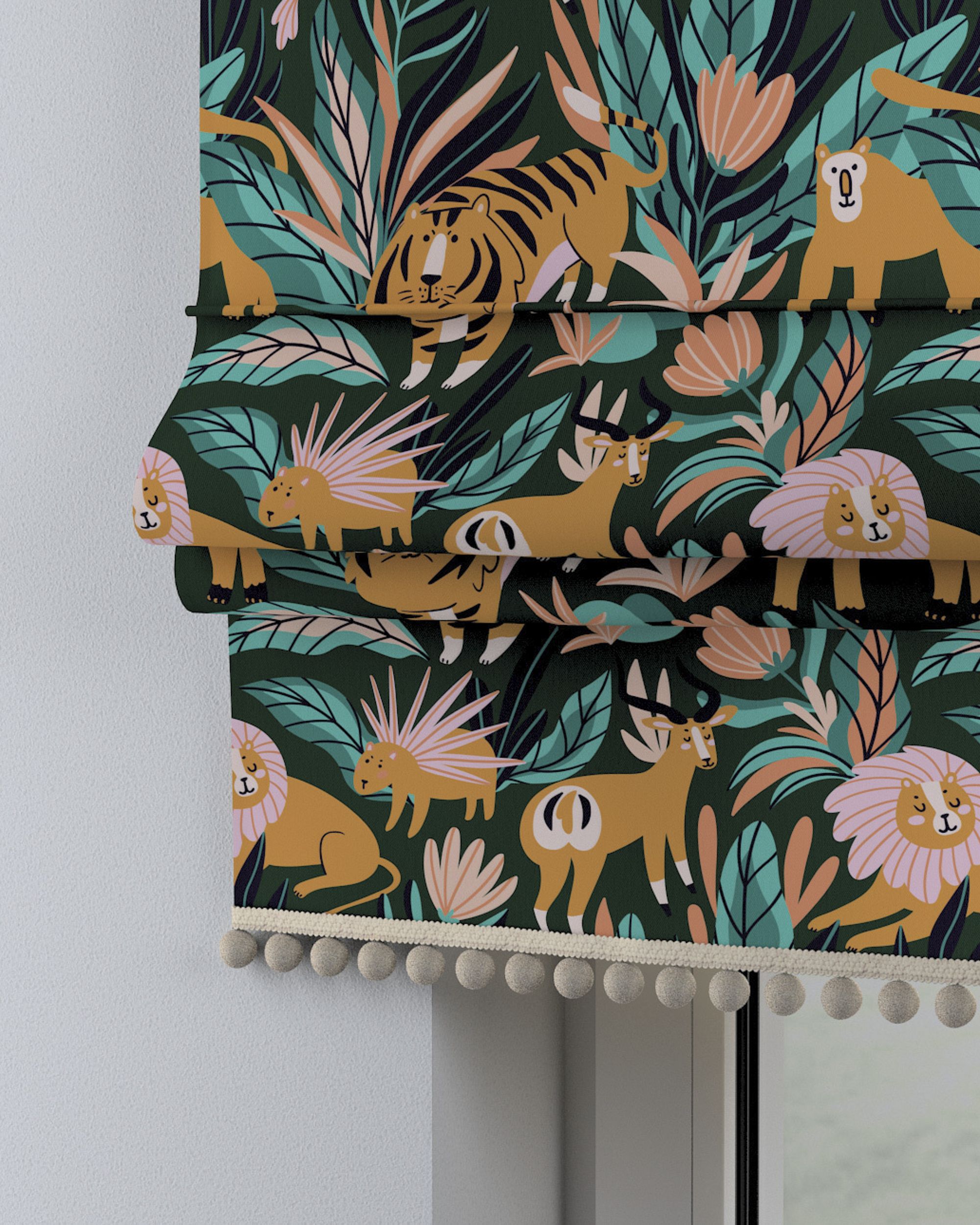 Store bateau à pompons couleur orange tissu à motifs