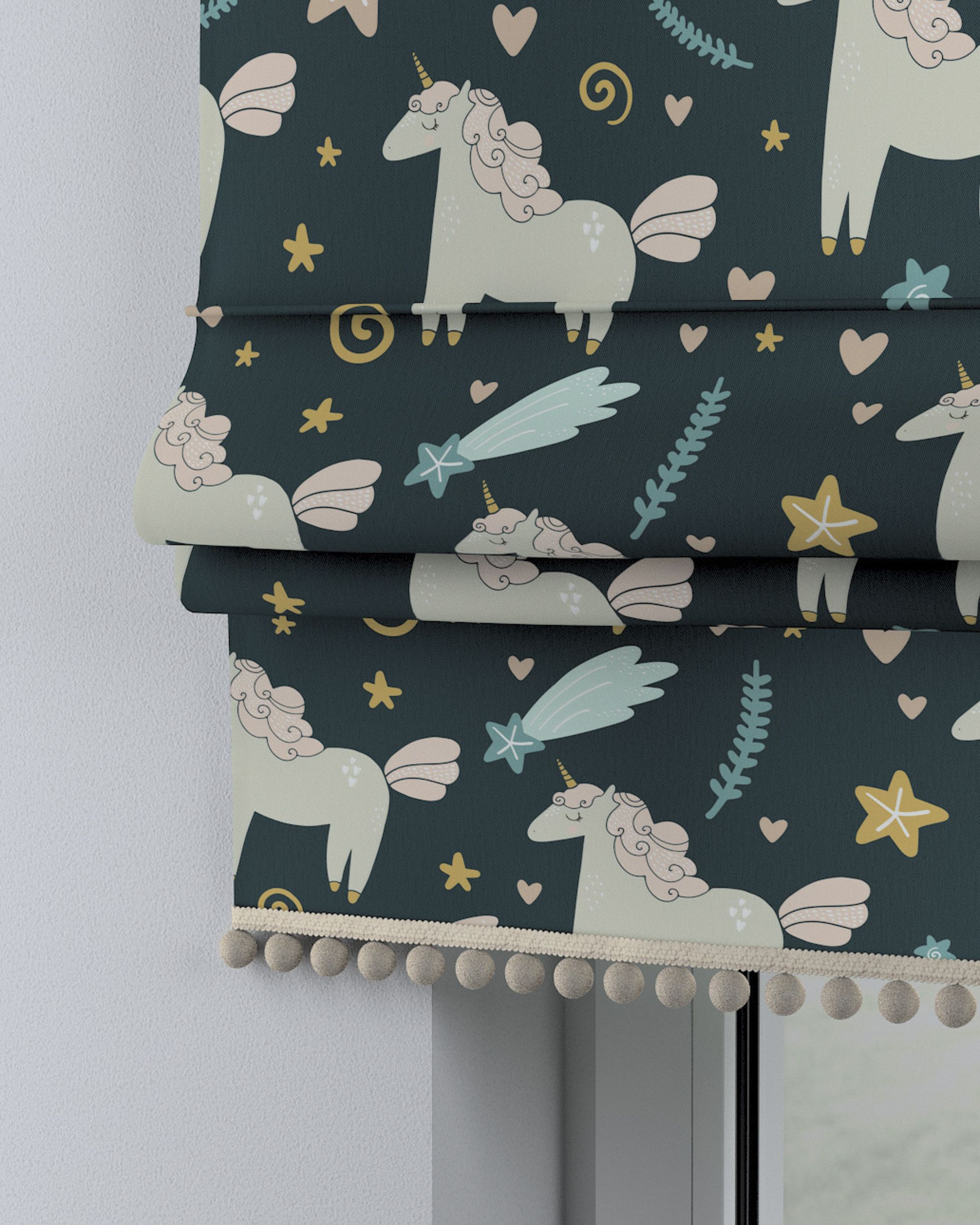Store bateau à pompons couleur marron tissu à motifs