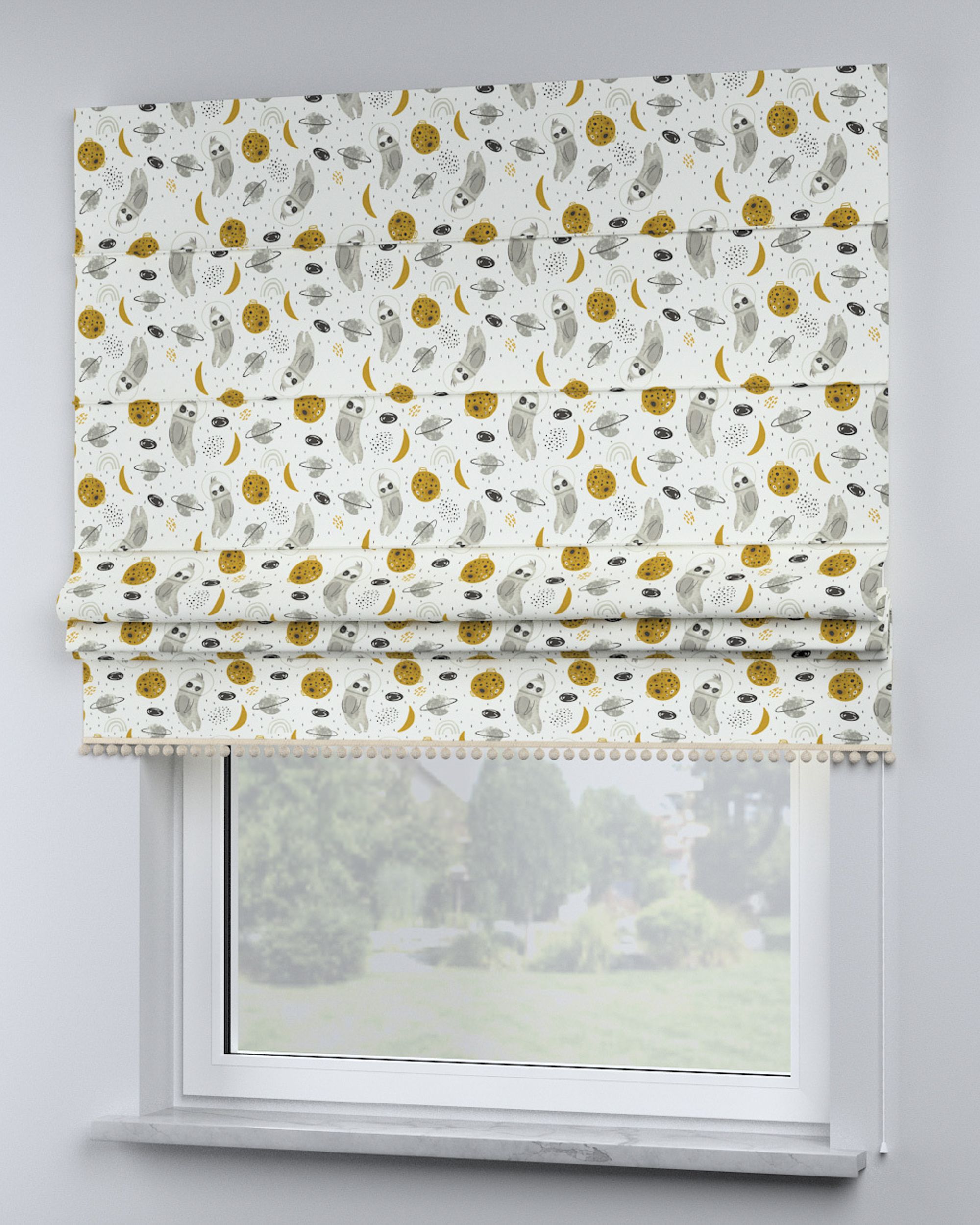 Store bateau à pompons couleur blanc tissu à motifs (hover)