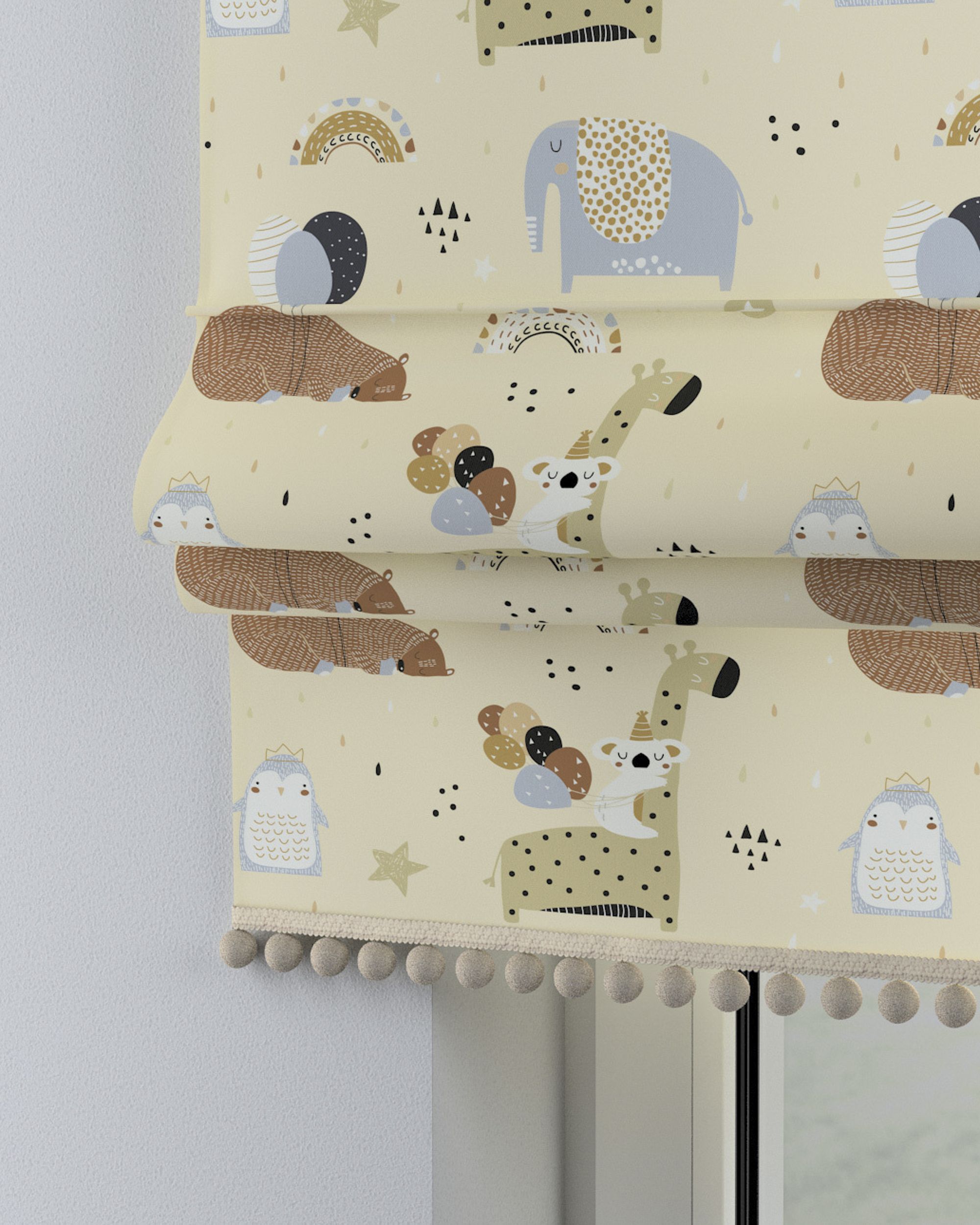 Store bateau à pompons couleur beige tissu à motifs
